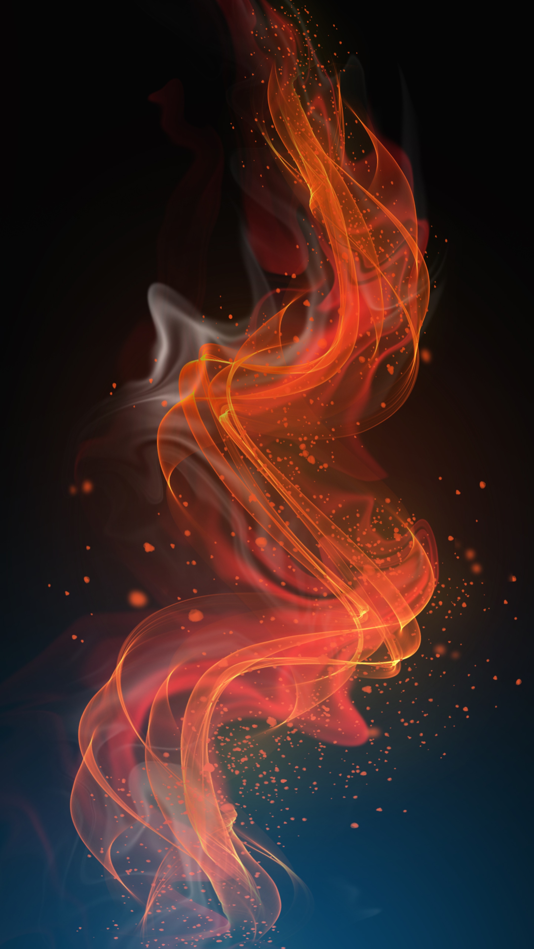 Abstract digital art of swirling orange and red flames with sparks HD Phone Wallpaper