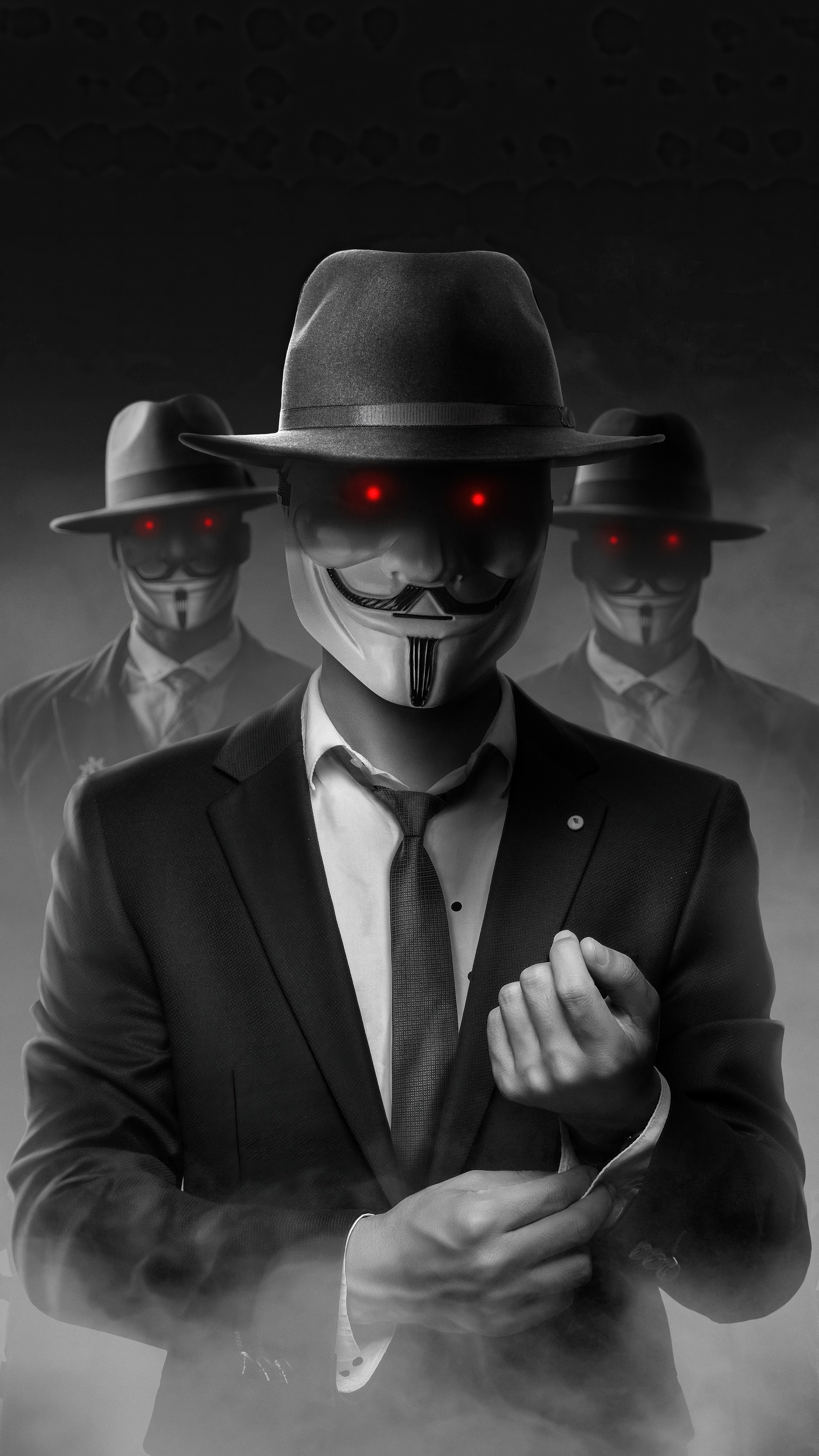 Anonymous figures in suits and masks HD Phone Wallpaper