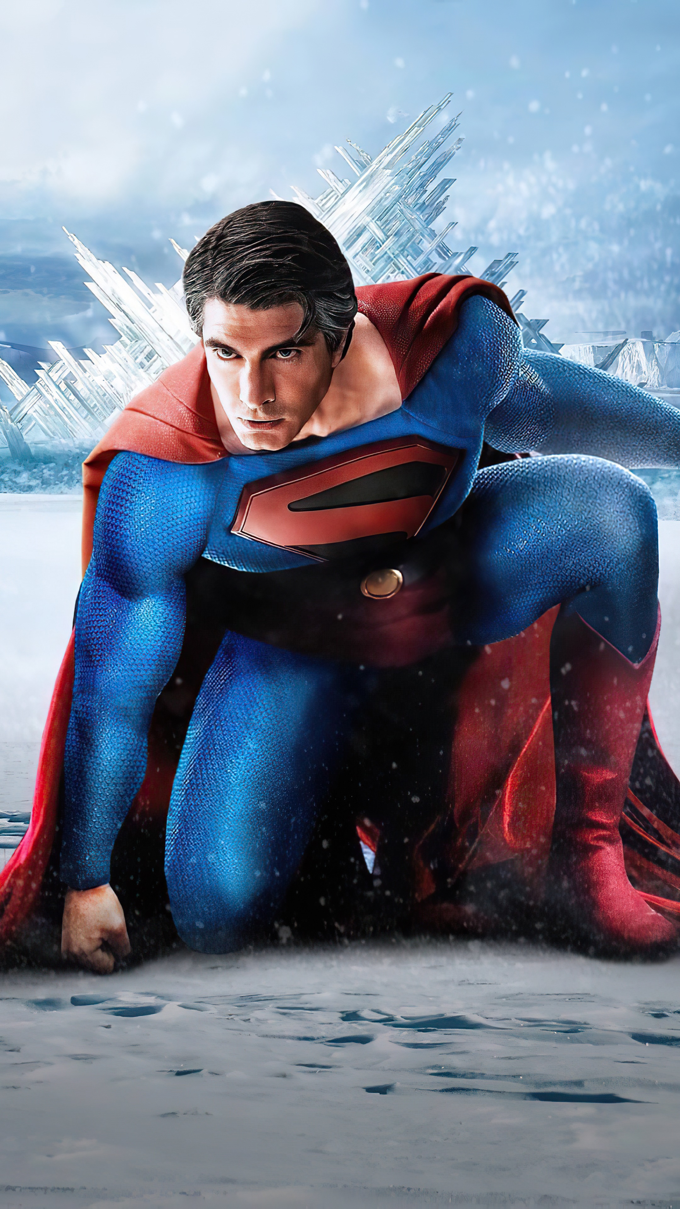 Superman in a snowy landscape HD Phone Wallpaper