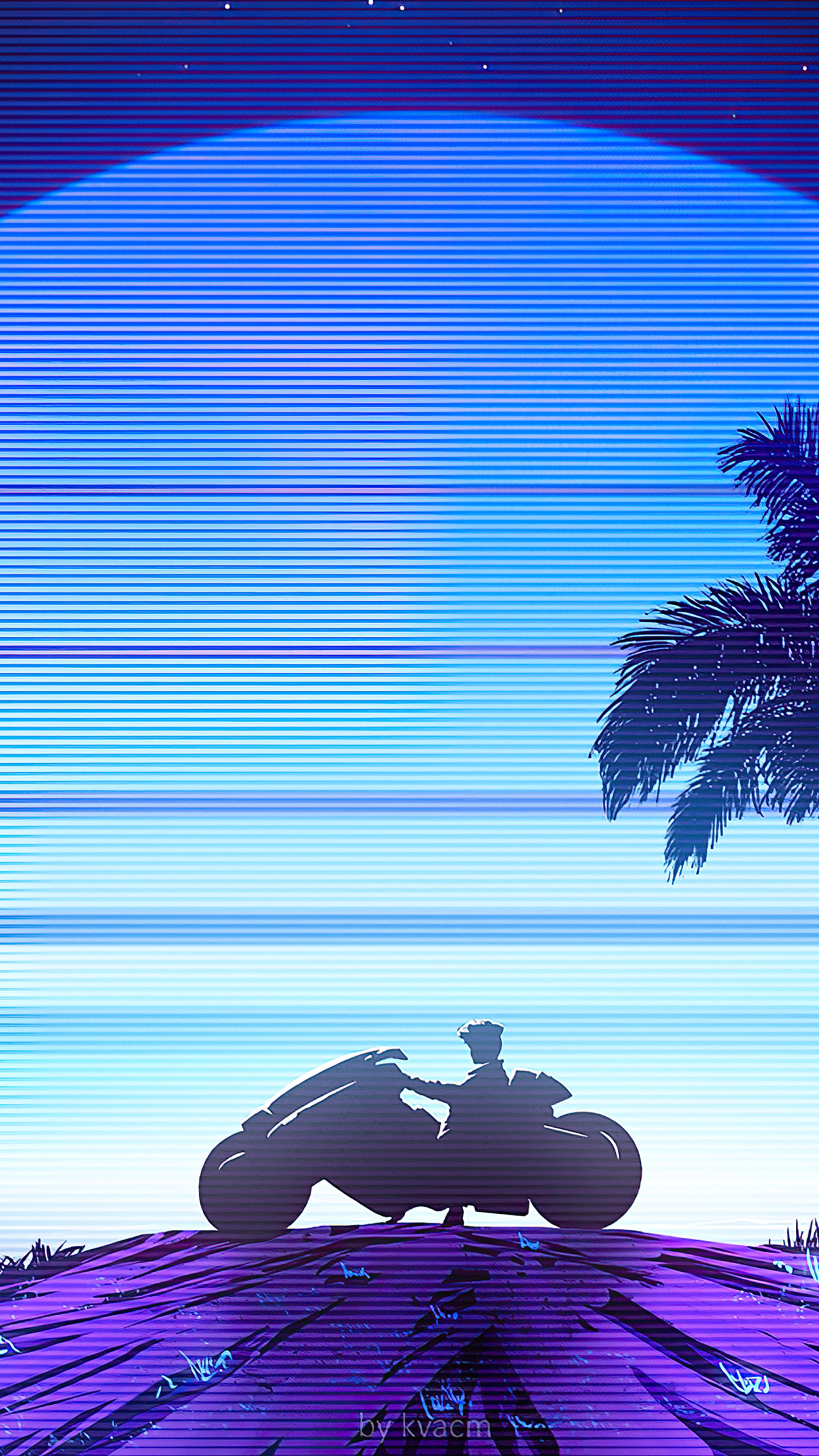 Synthwave artwork of a person on a motorcycle HD Phone Wallpaper