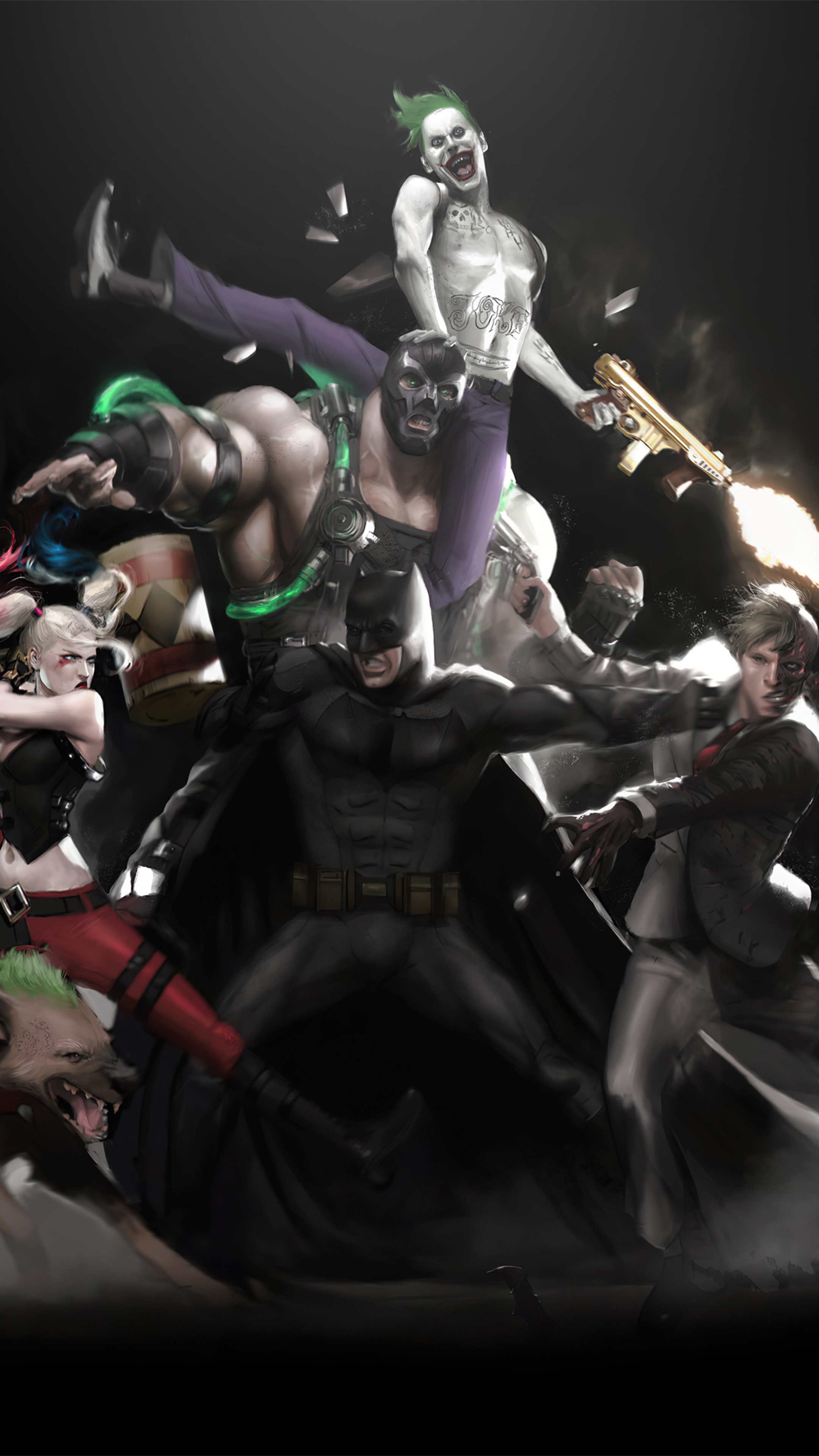 Batman and Villains Artwork HD Phone Wallpaper