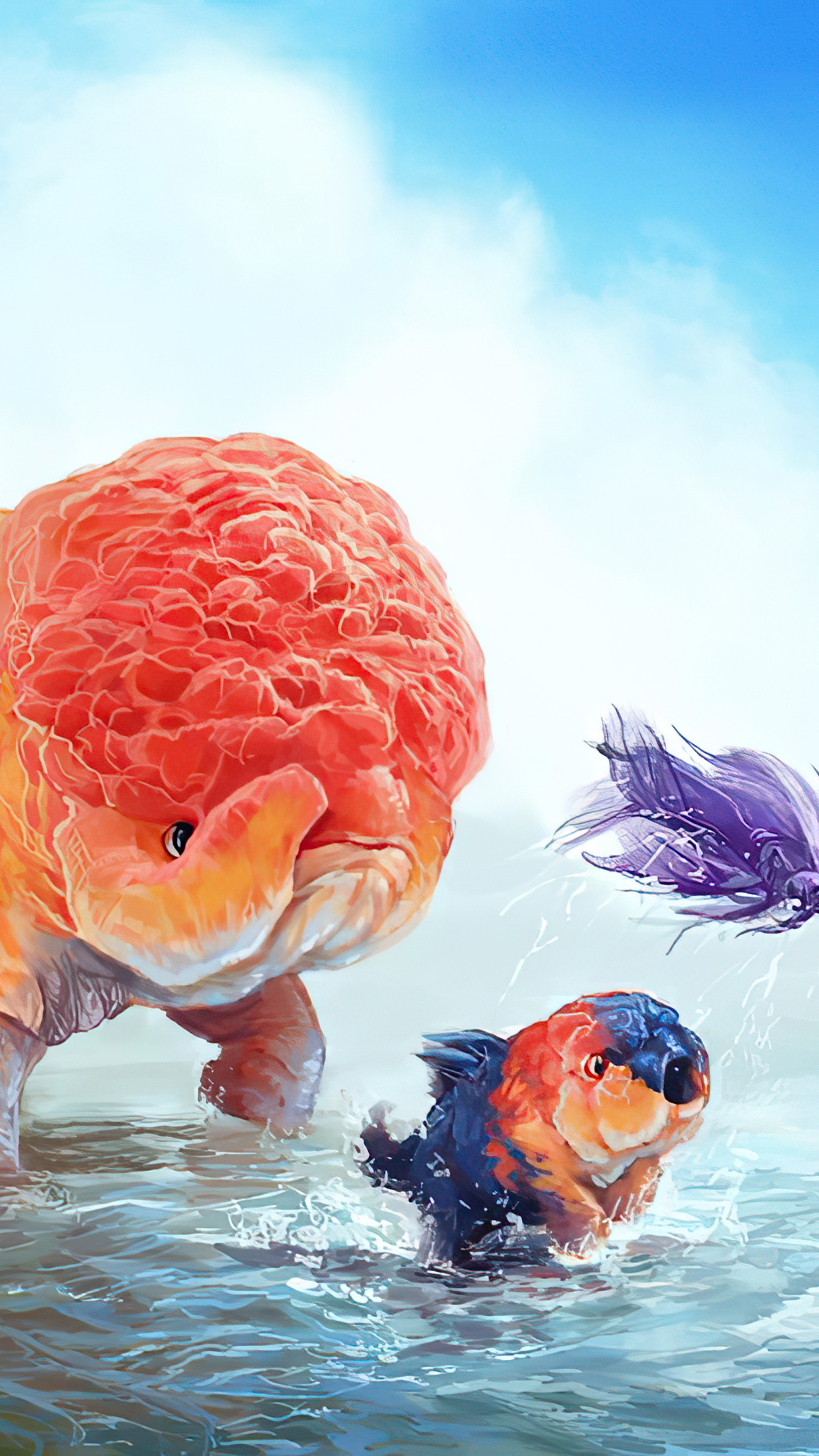 Artwork of creatures in water HD Phone Wallpaper