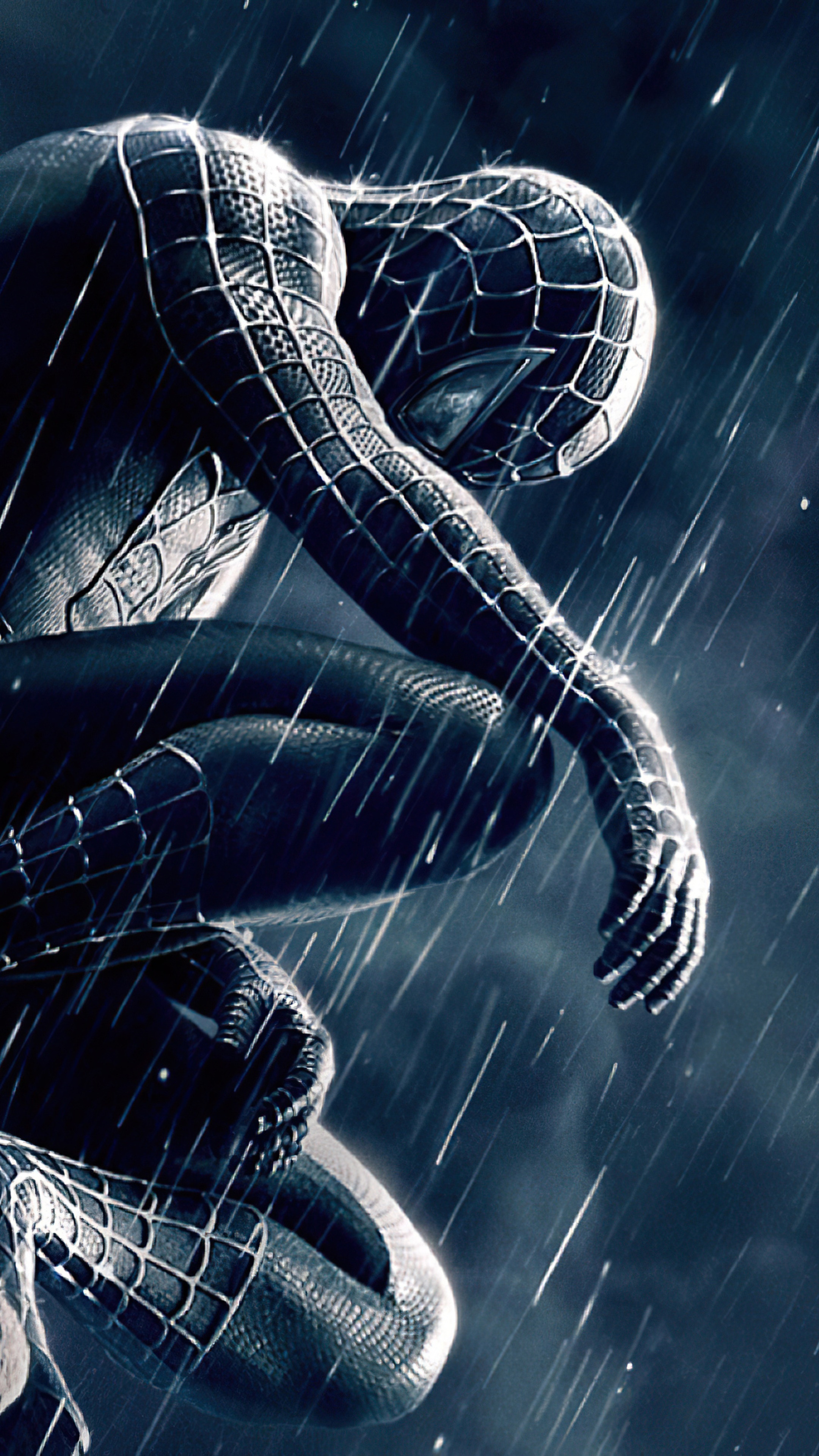 Spider-Man in Black Suit in Rain 4K HD Phone Wallpaper