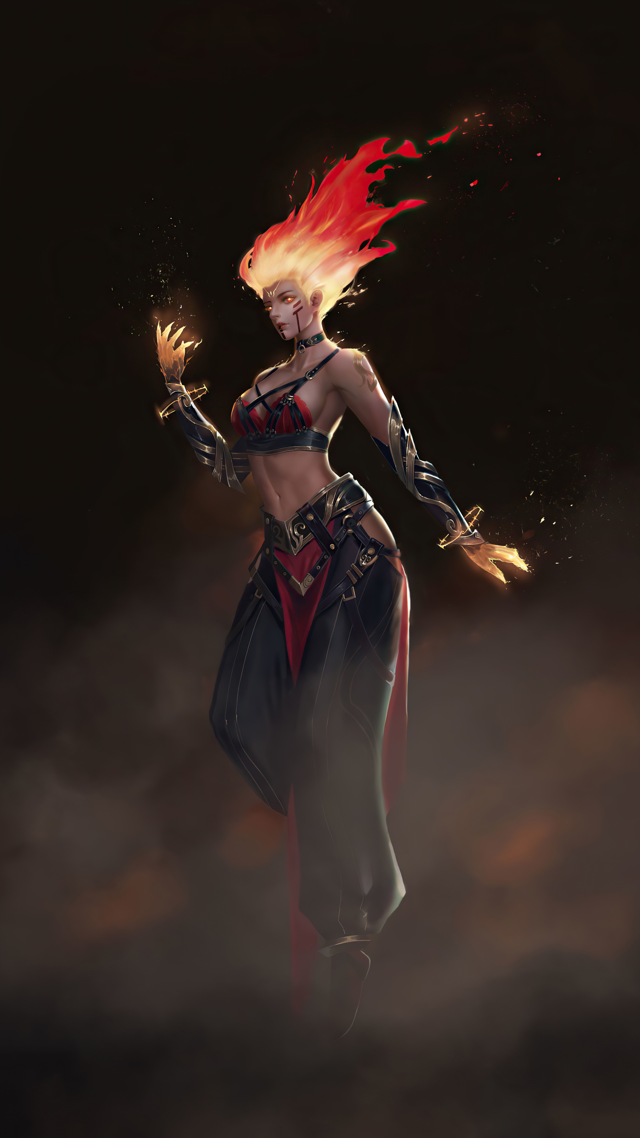 Female fire elemental character artwork HD Phone Wallpaper