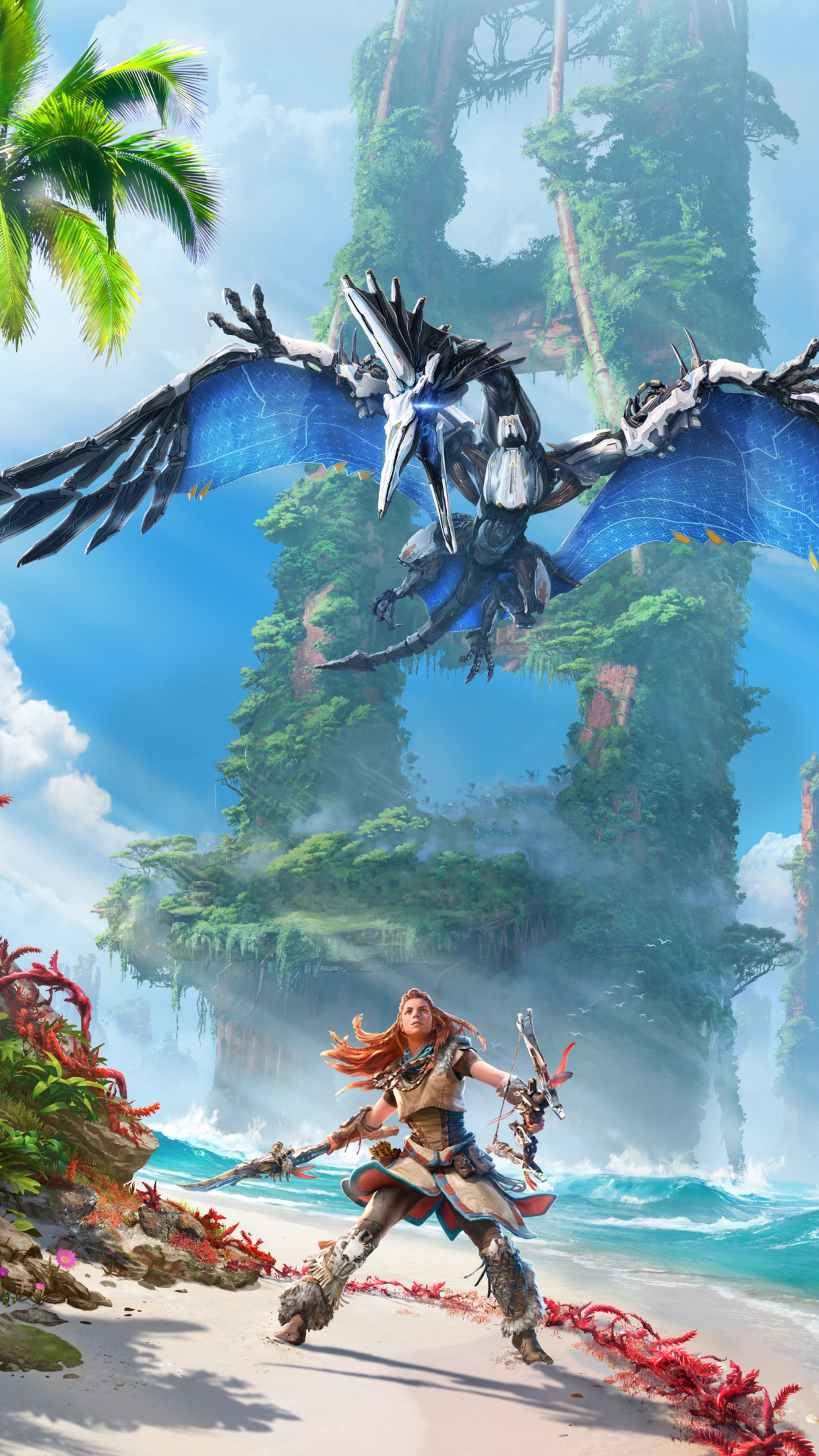 Aloy from Horizon Forbidden West with a flying machine HD Phone Wallpaper