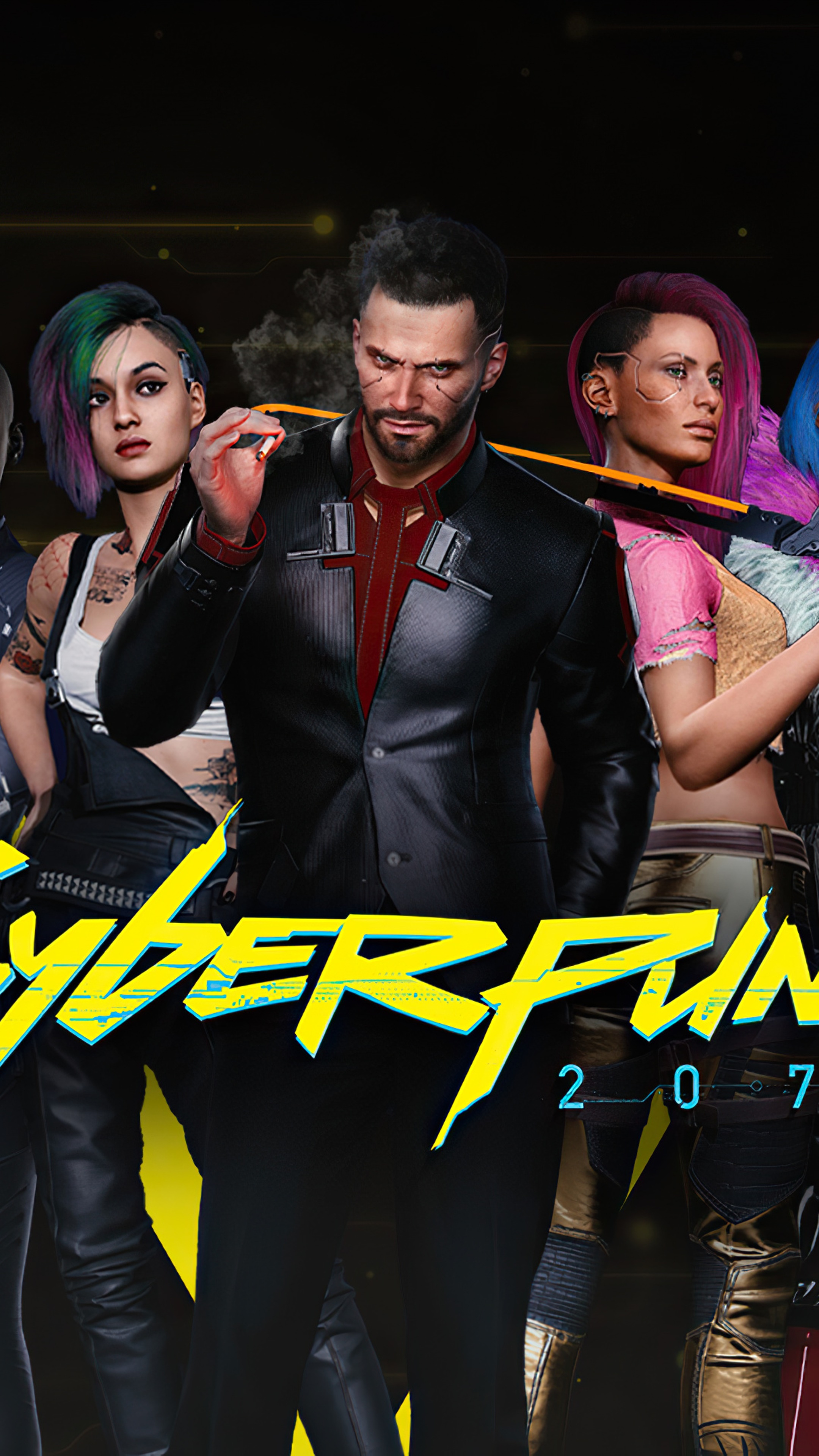 Cyberpunk 2077 characters with V in foreground HD Phone Wallpaper