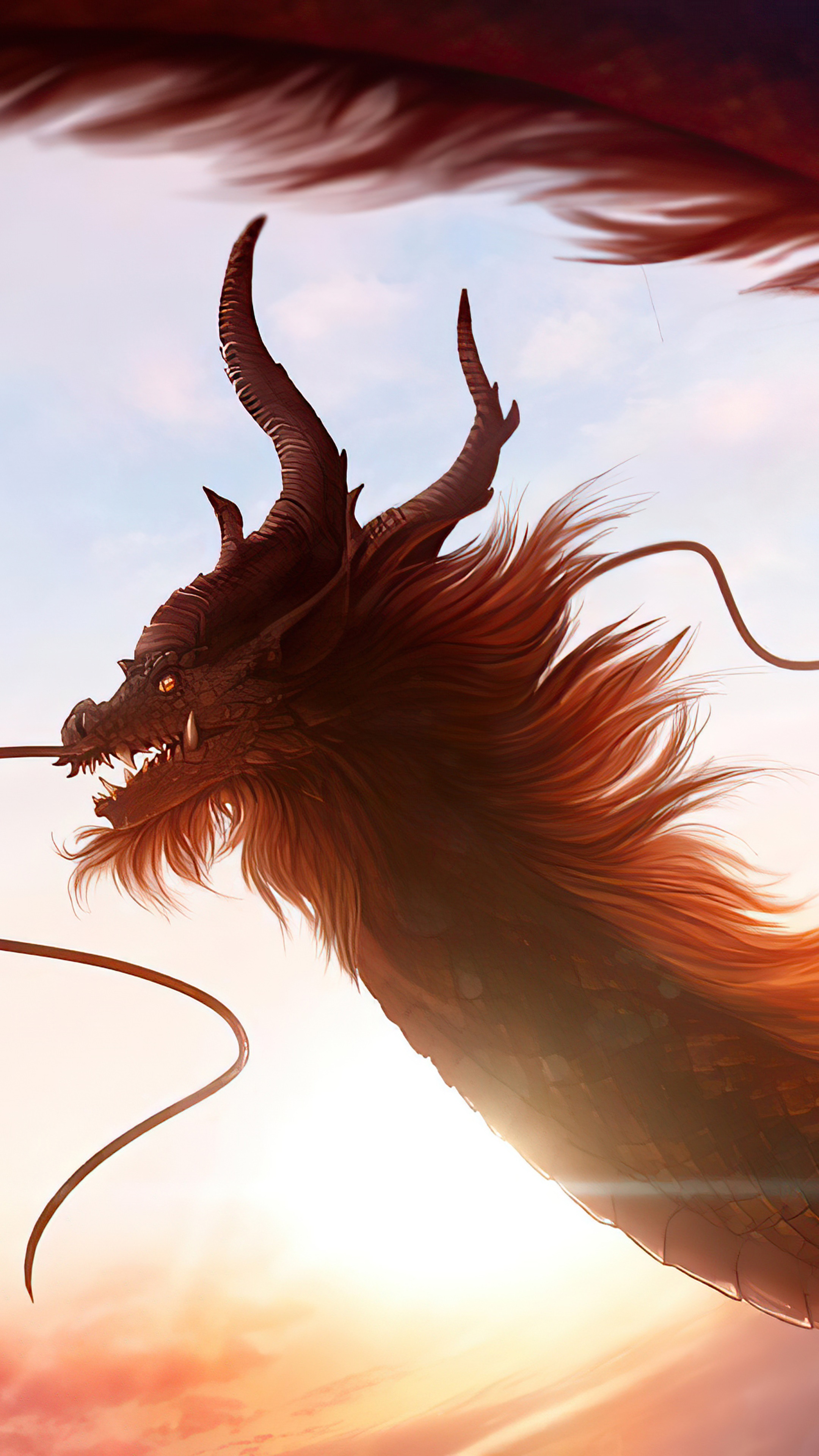 Digital art of a dragon in the sky HD Phone Wallpaper