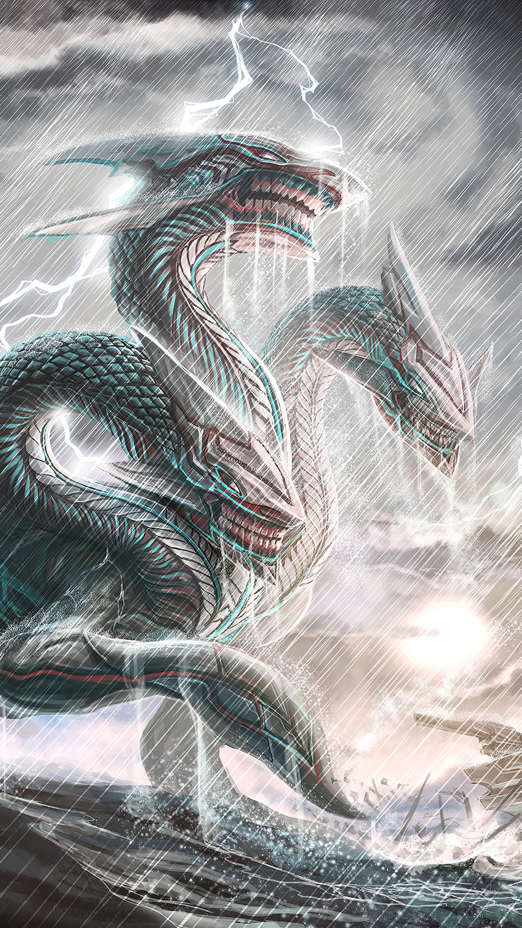 Hydra Dragon in a Thunderstorm HD Phone Wallpaper
