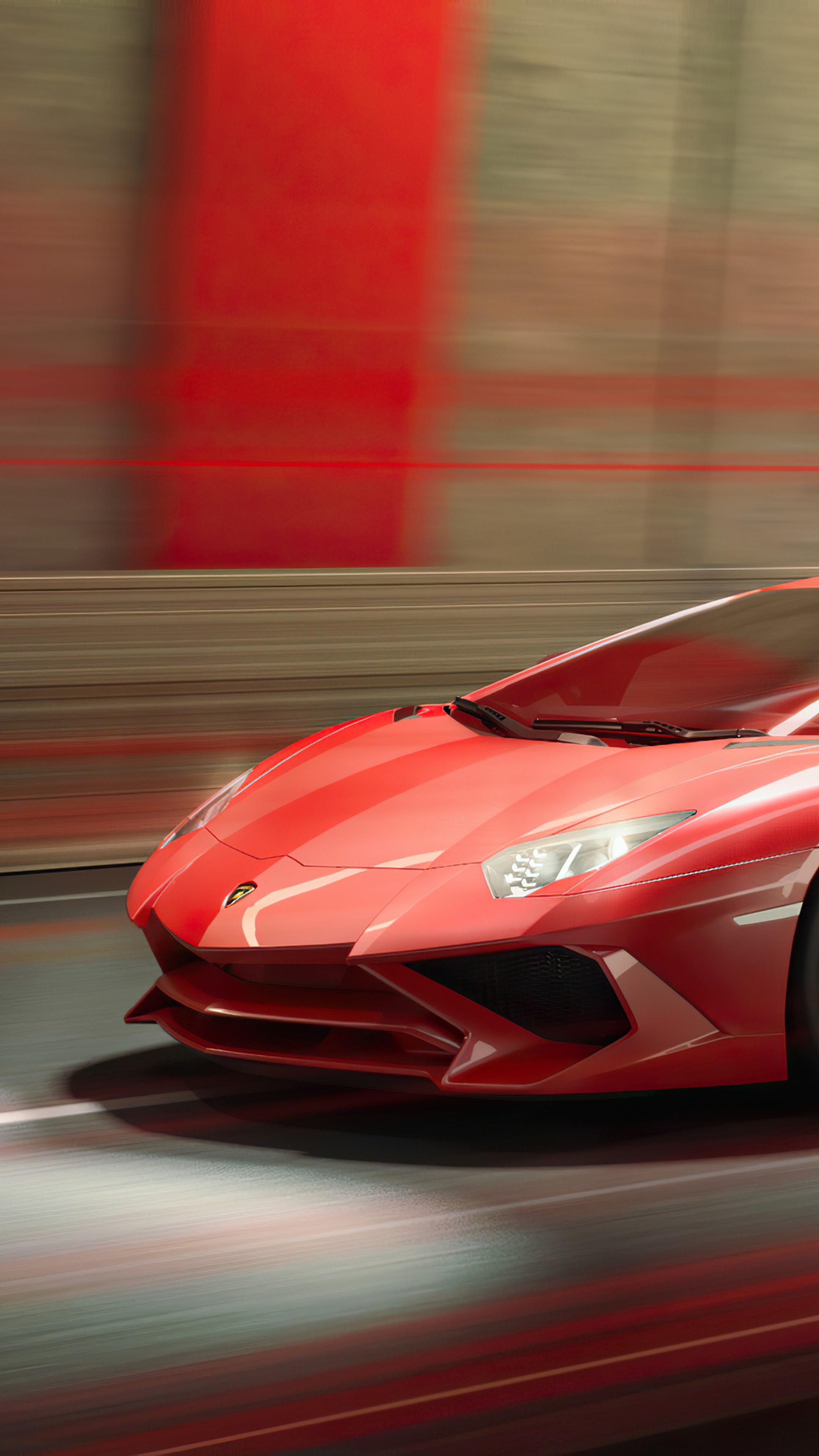 Red Lamborghini Aventador driving through tunnel HD Phone Wallpaper