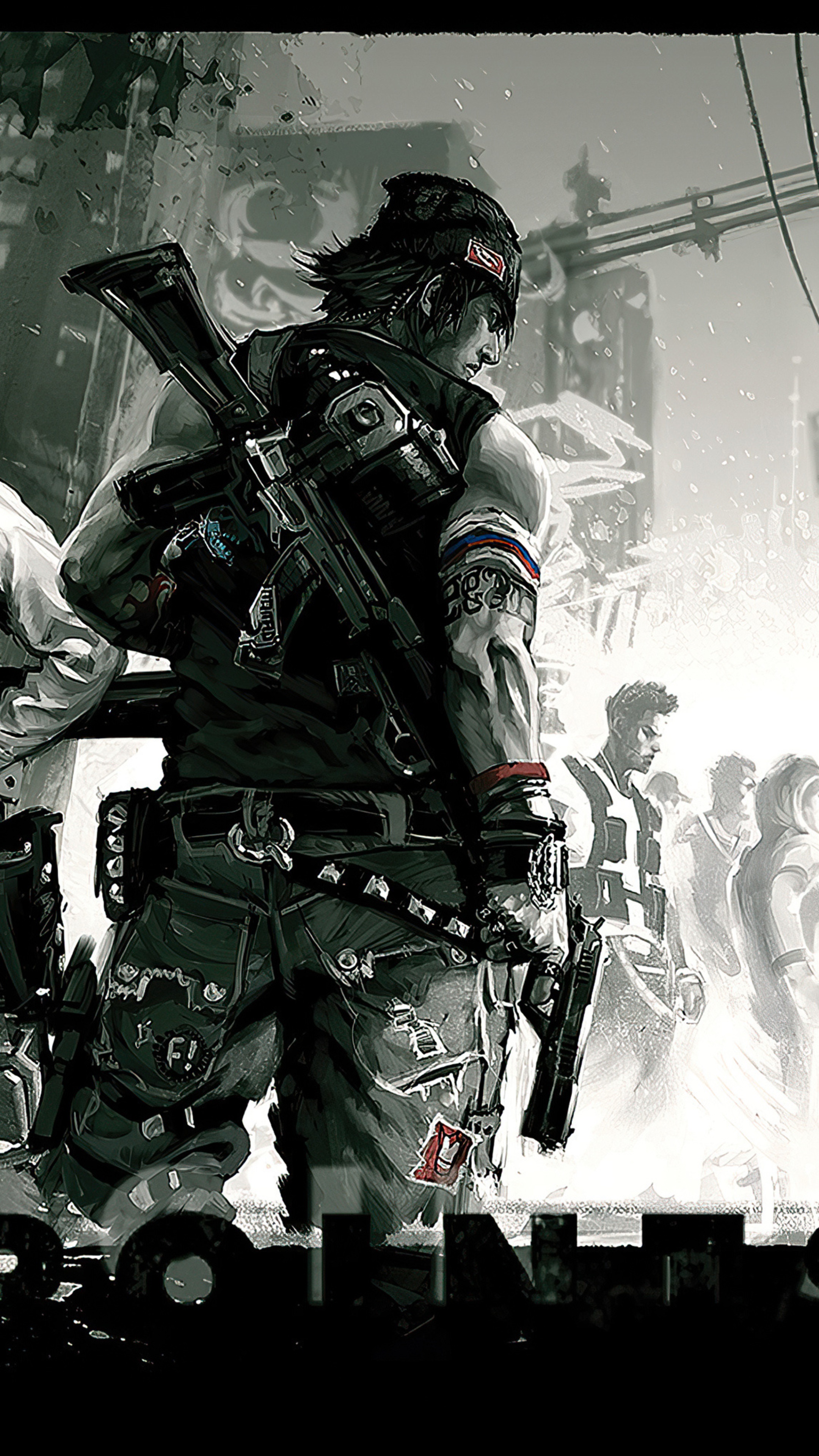 Soldiers with guns in a post-apocalyptic city 4K HD Phone Wallpaper