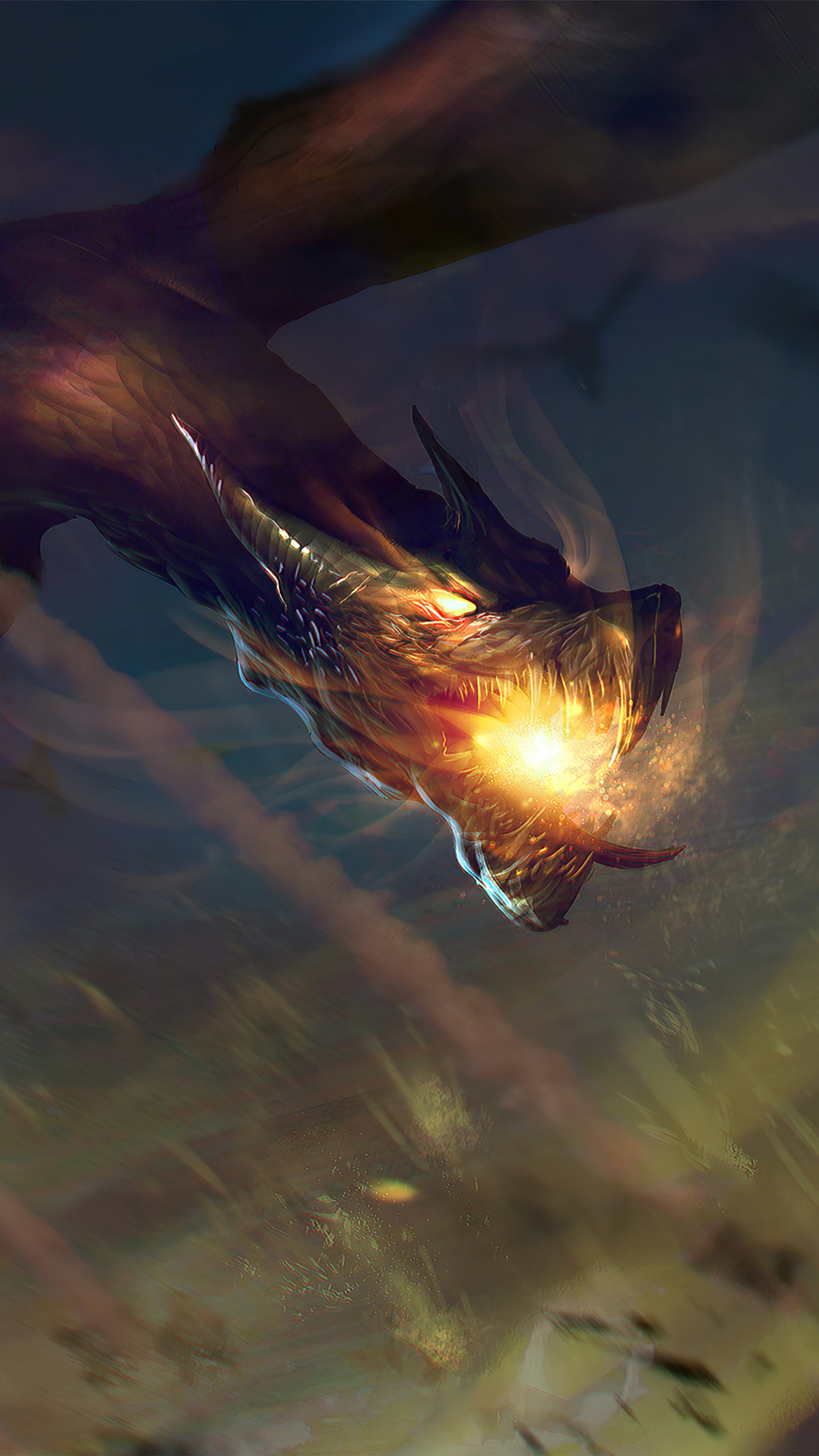 Dragon breathing fire, digital art HD Phone Wallpaper