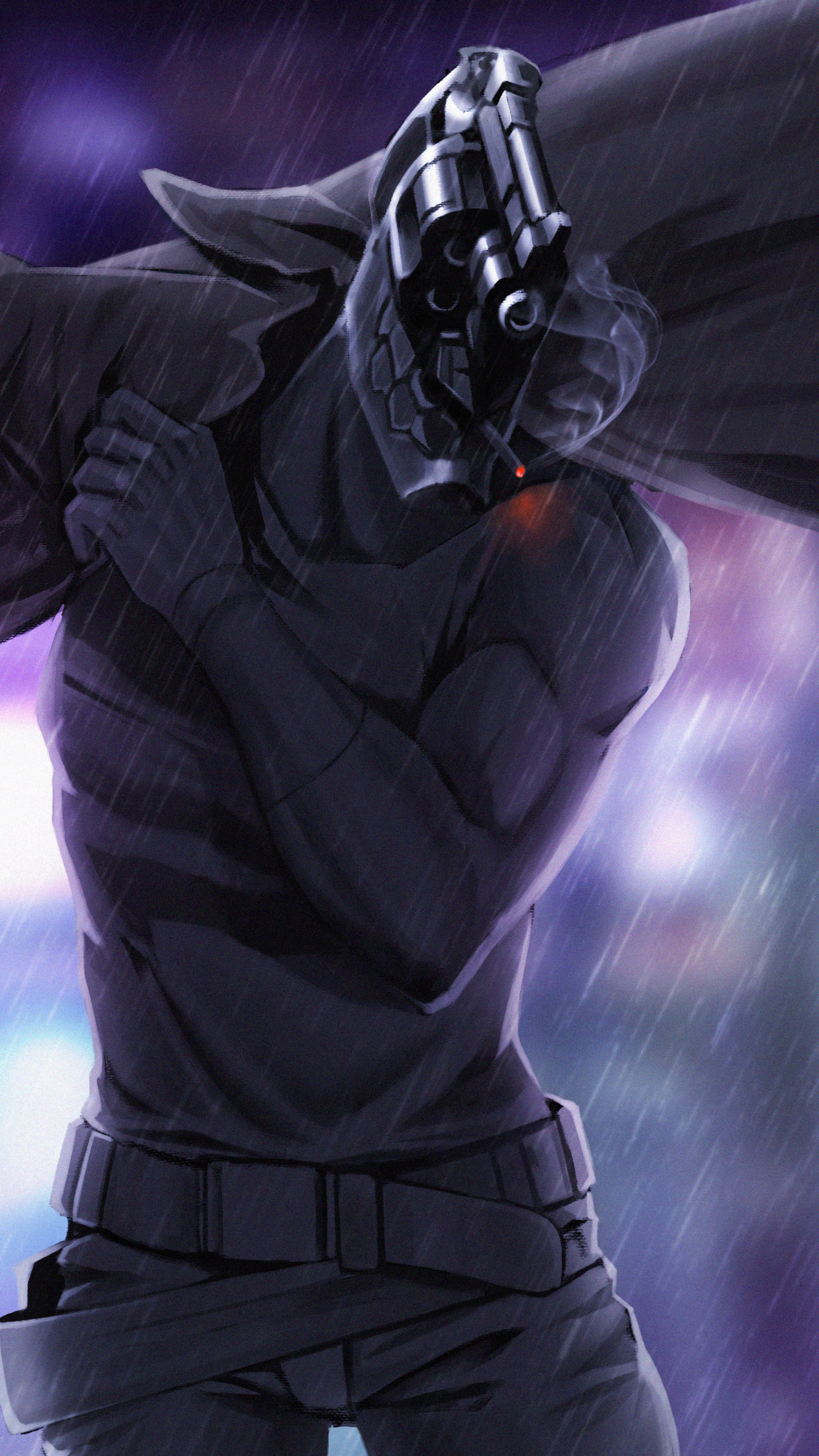 Artwork of a character with a gun for a head HD Phone Wallpaper