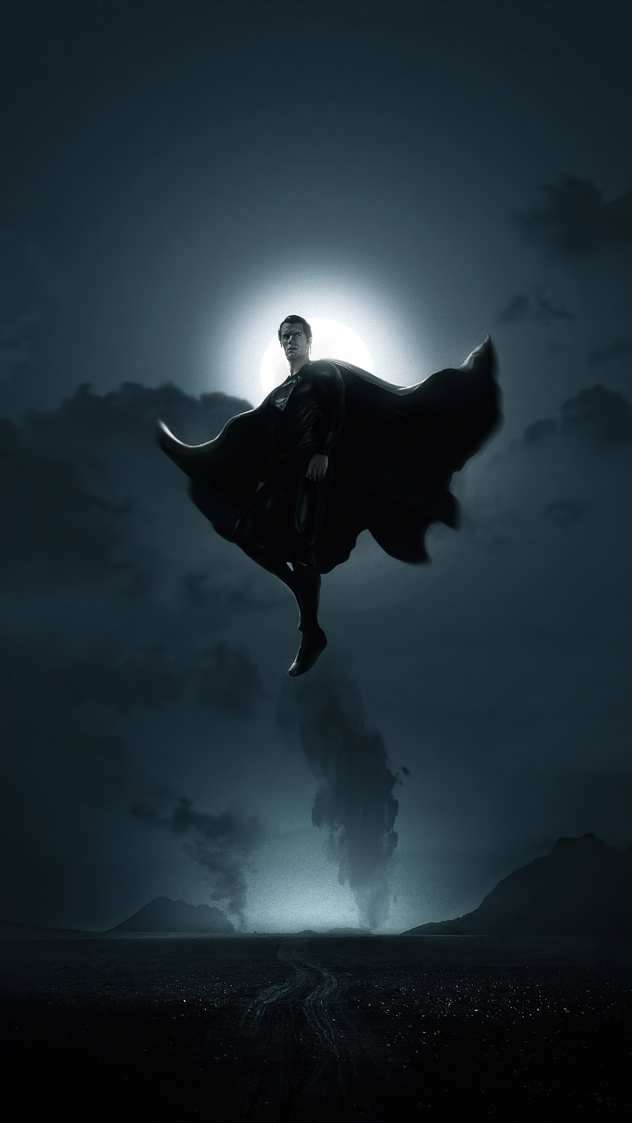 Superman flying in front of moon and clouds HD Phone Wallpaper