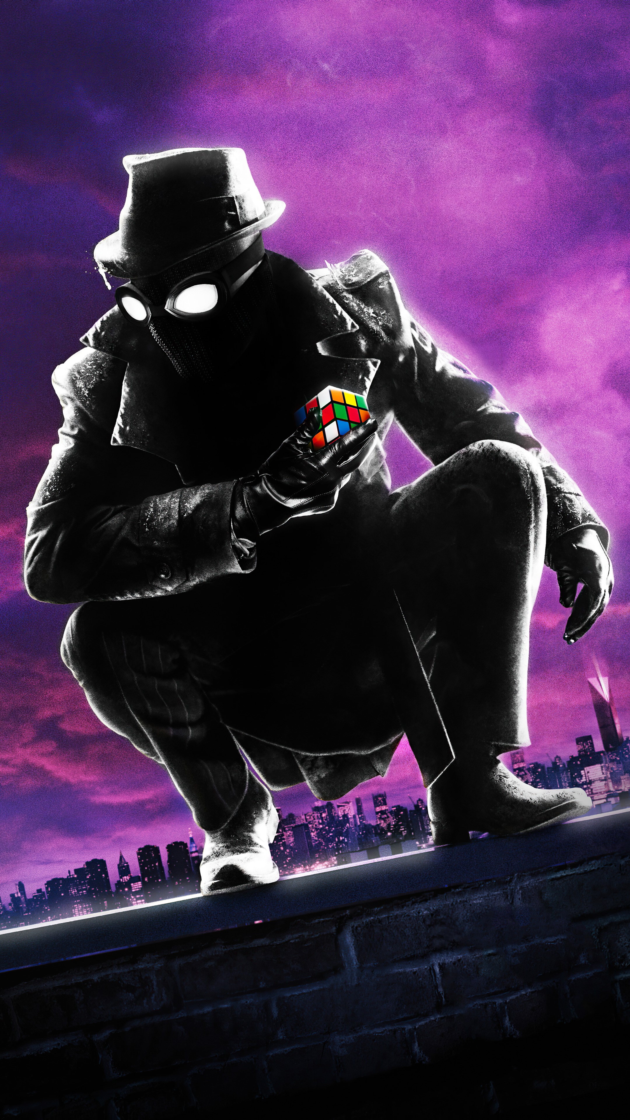 Spider-Man Noir holding a Rubik's Cube HD Phone Wallpaper