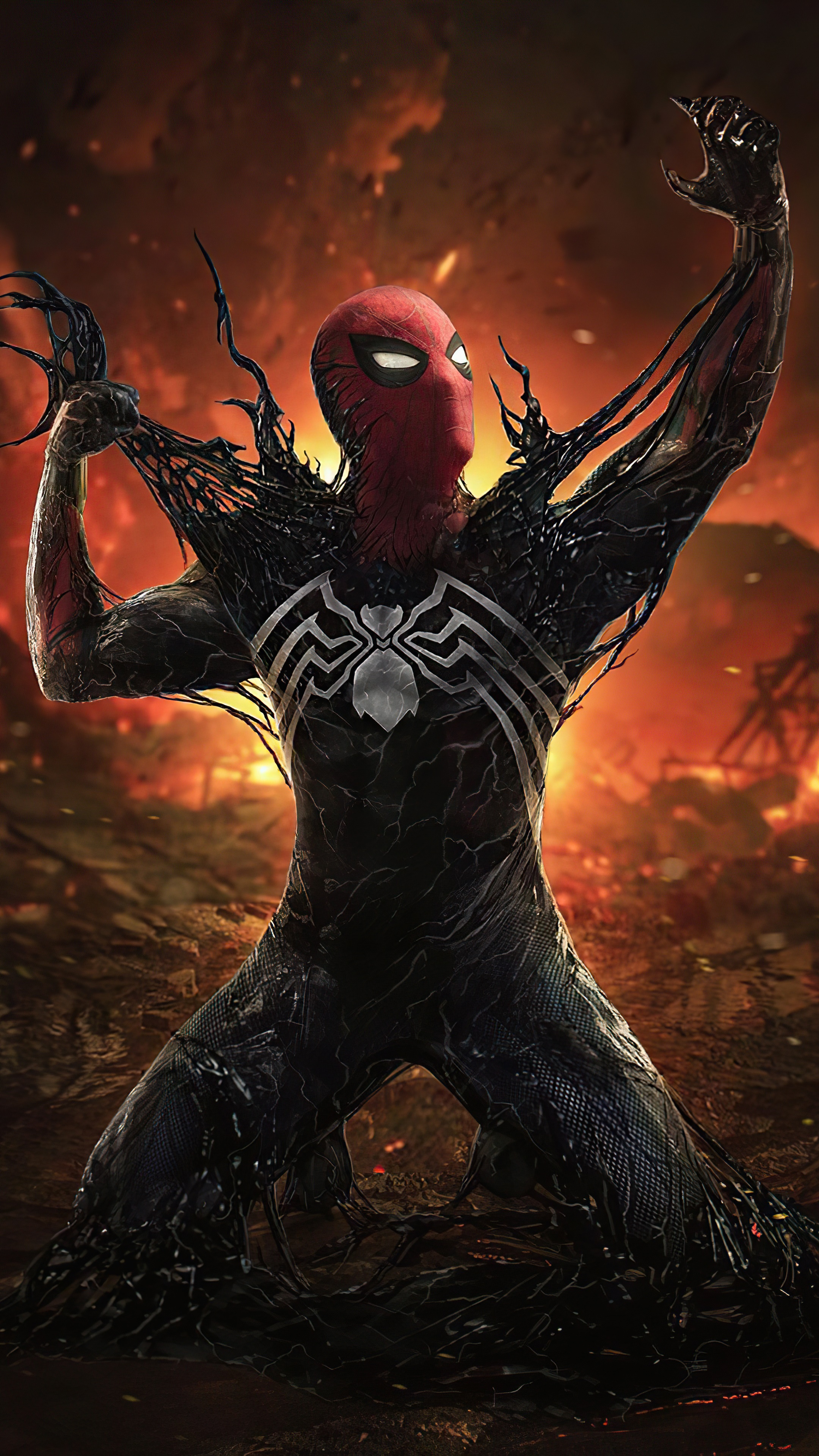 Spider-Man with Venom symbiote artwork 4K HD Phone Wallpaper