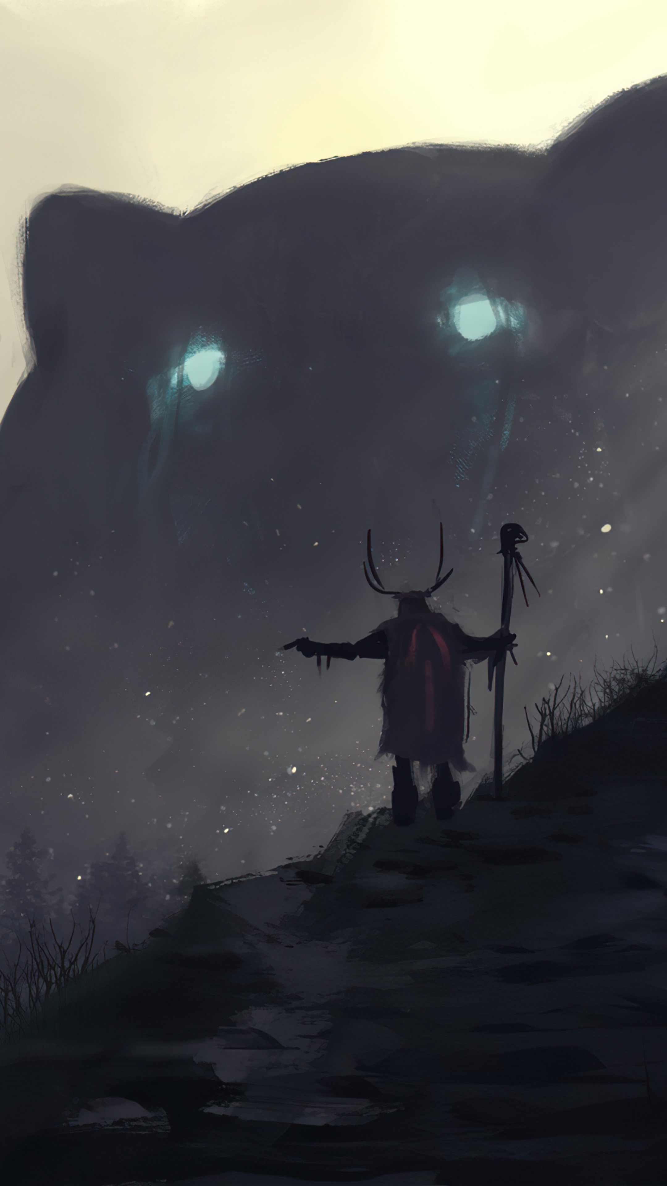 Giant Bear Spirit and Shaman HD Phone Wallpaper