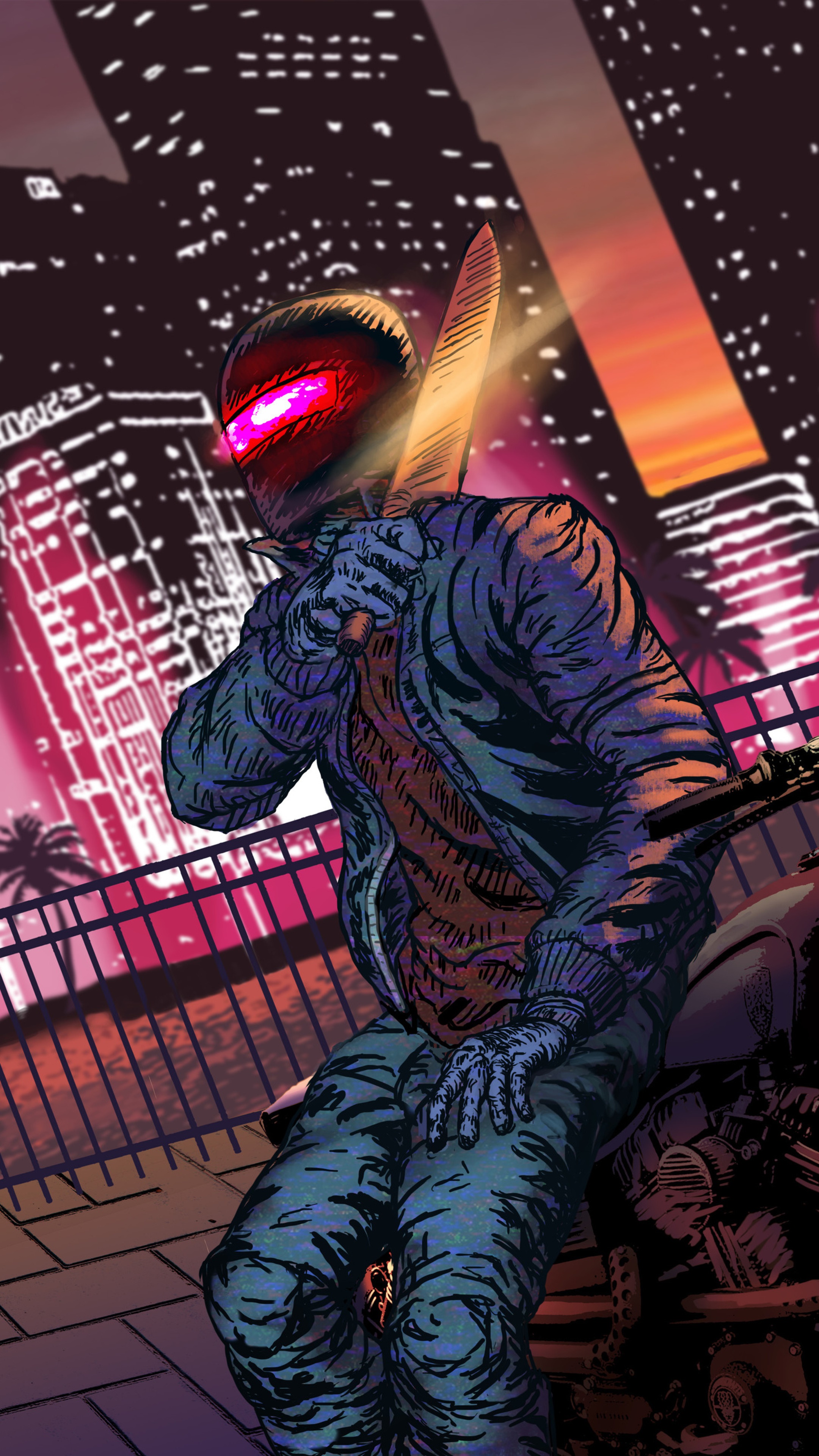 Biker with knife in city at night HD Phone Wallpaper