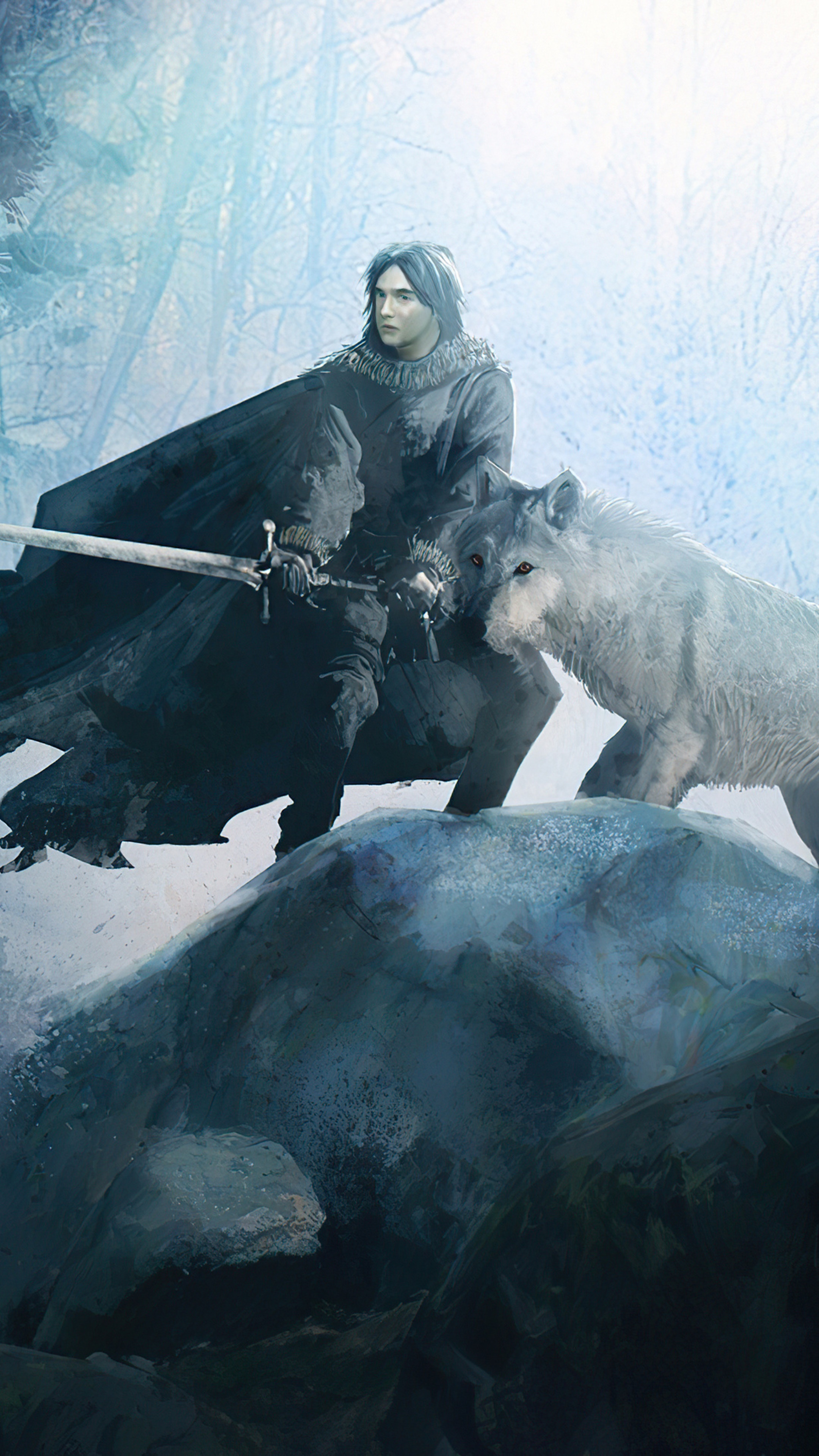 Jon Snow from Game of Thrones with a direwolf HD Phone Wallpaper