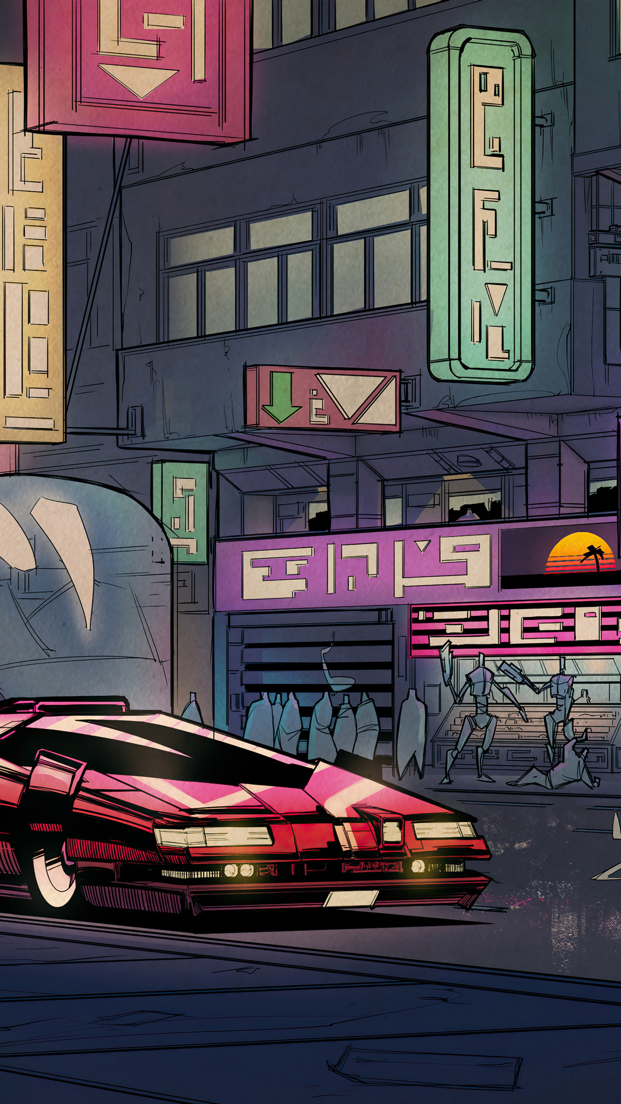 Sci-fi artwork of a futuristic city street at night HD Phone Wallpaper