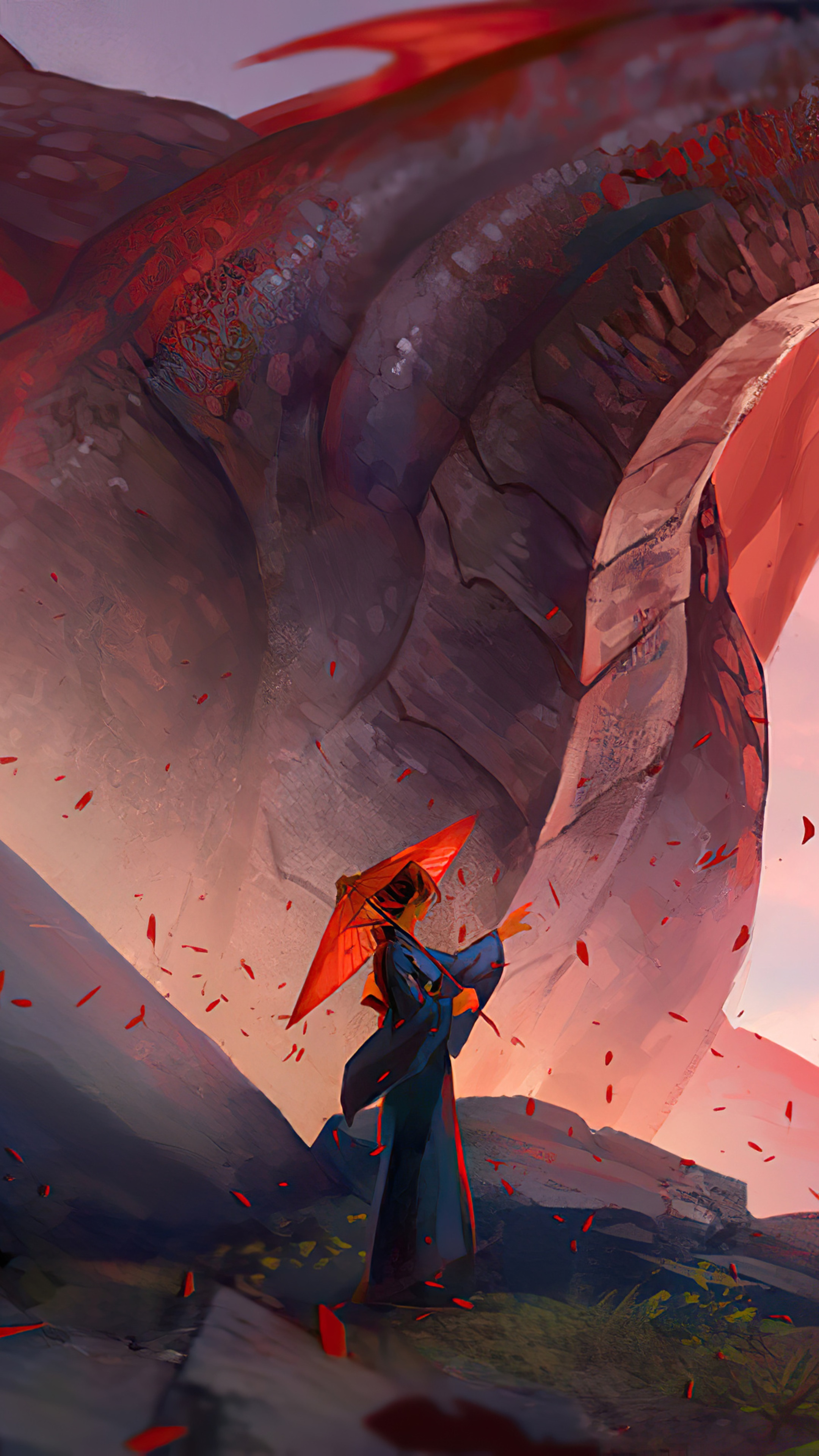 Artwork of a person with a dragon HD Phone Wallpaper