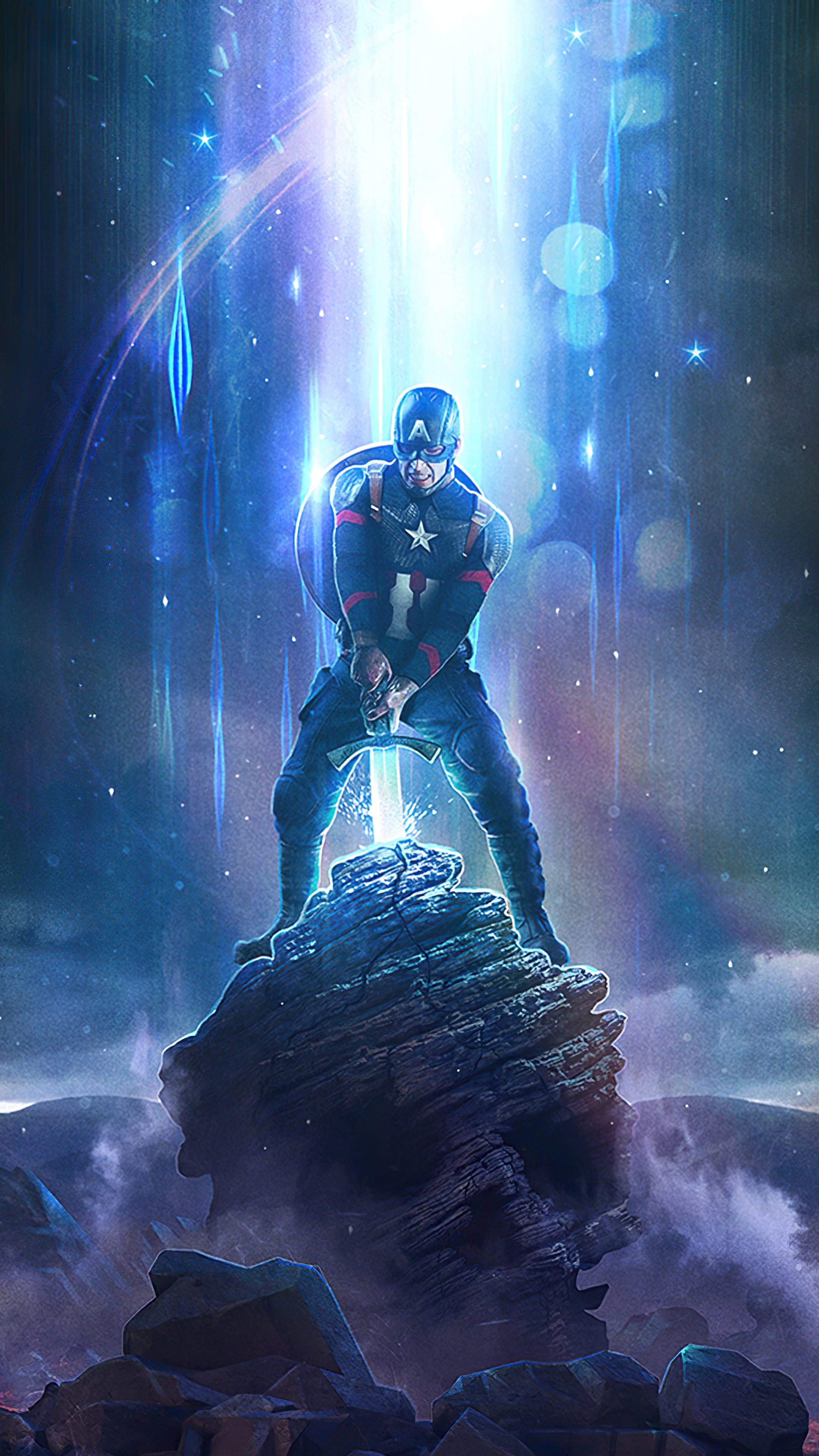 Captain America with Mjolnir and Stormbreaker HD Phone Wallpaper