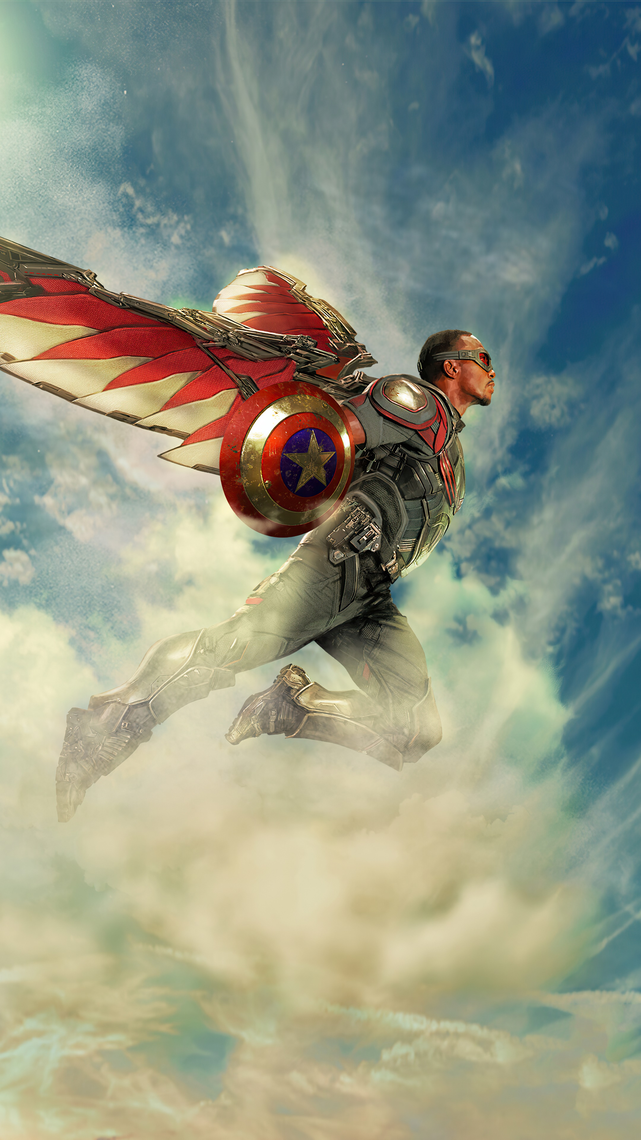 Falcon with Captain America's Shield and Wings HD Phone Wallpaper
