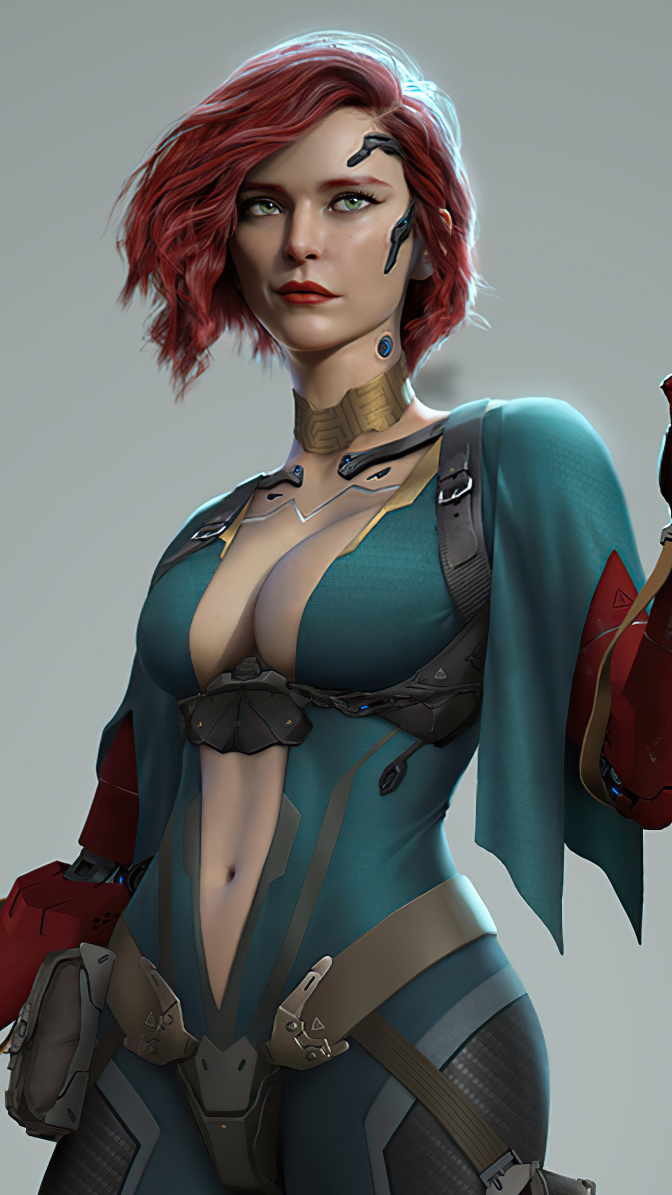 Cyberpunk 2077 character with red hair and cybernetic implants HD Phone Wallpaper