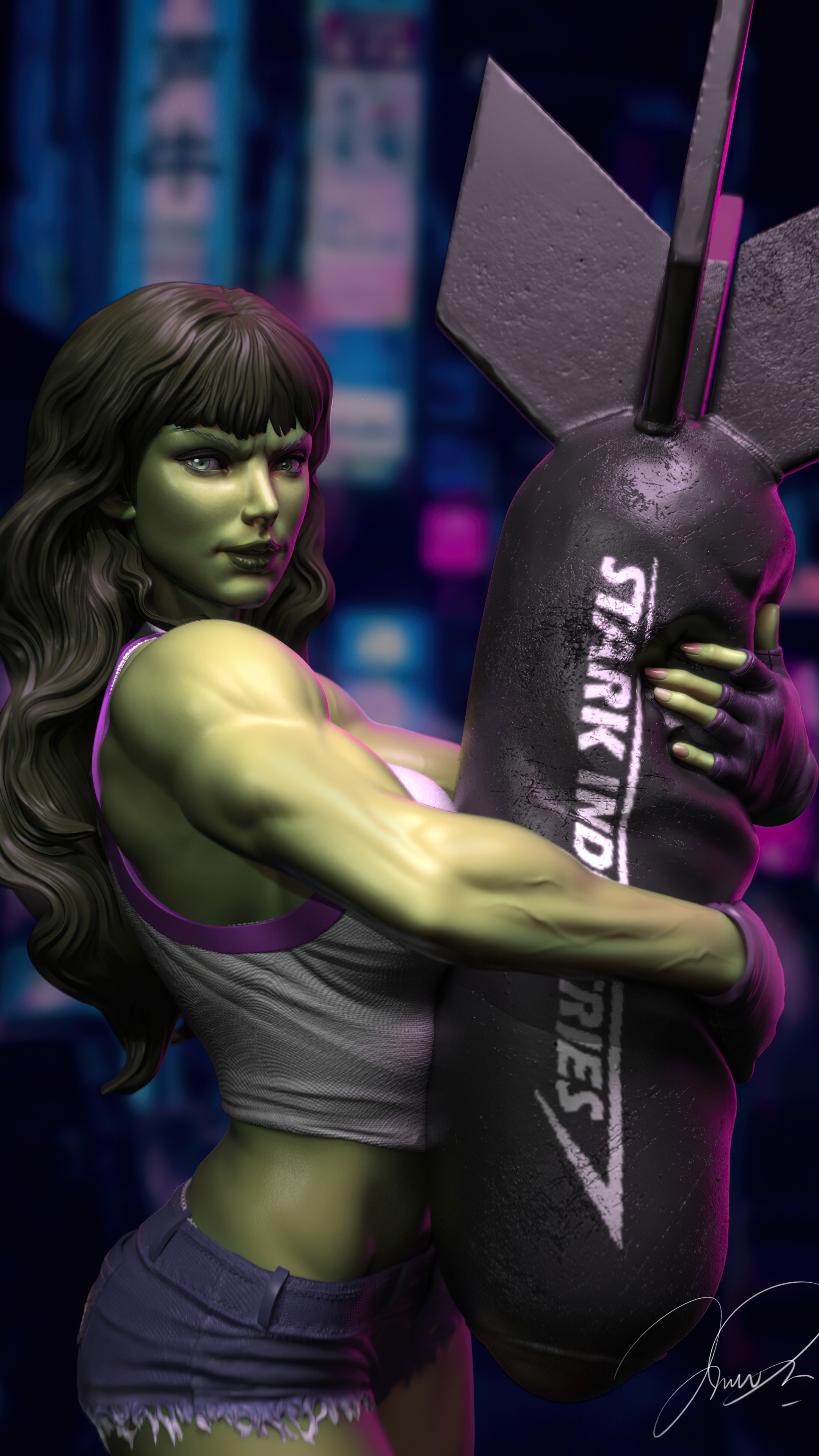 She-Hulk from Marvel holding a bomb HD Phone Wallpaper