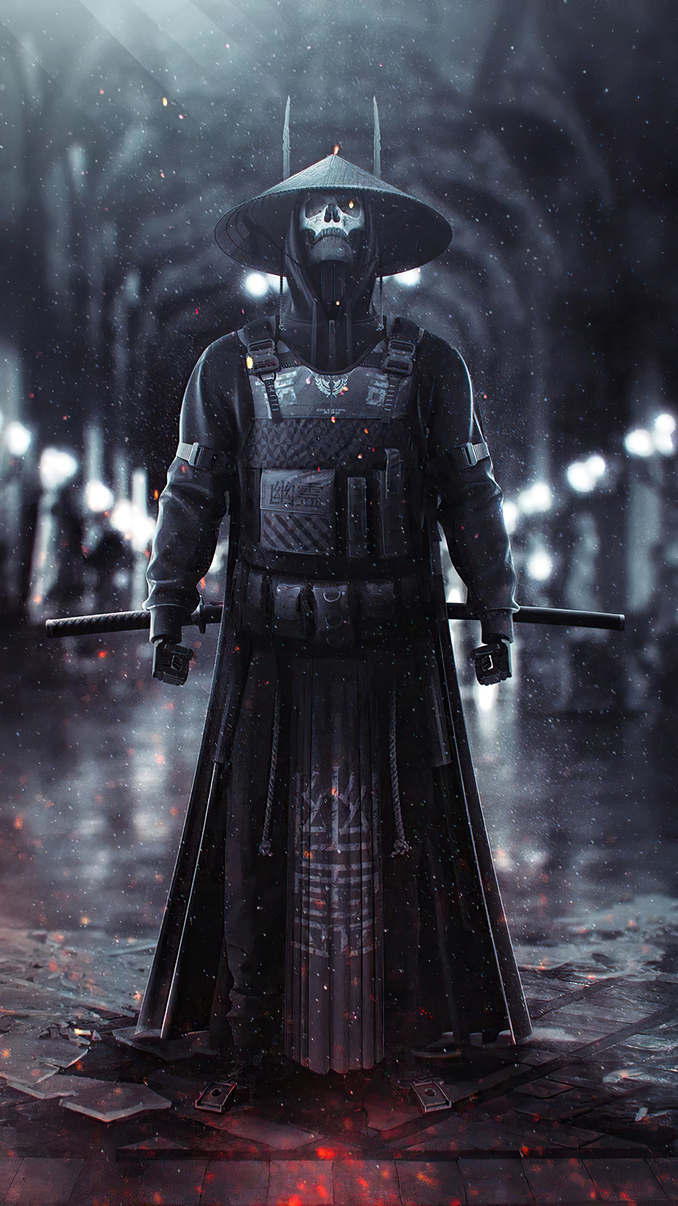 Samurai with skull mask and katana HD Phone Wallpaper