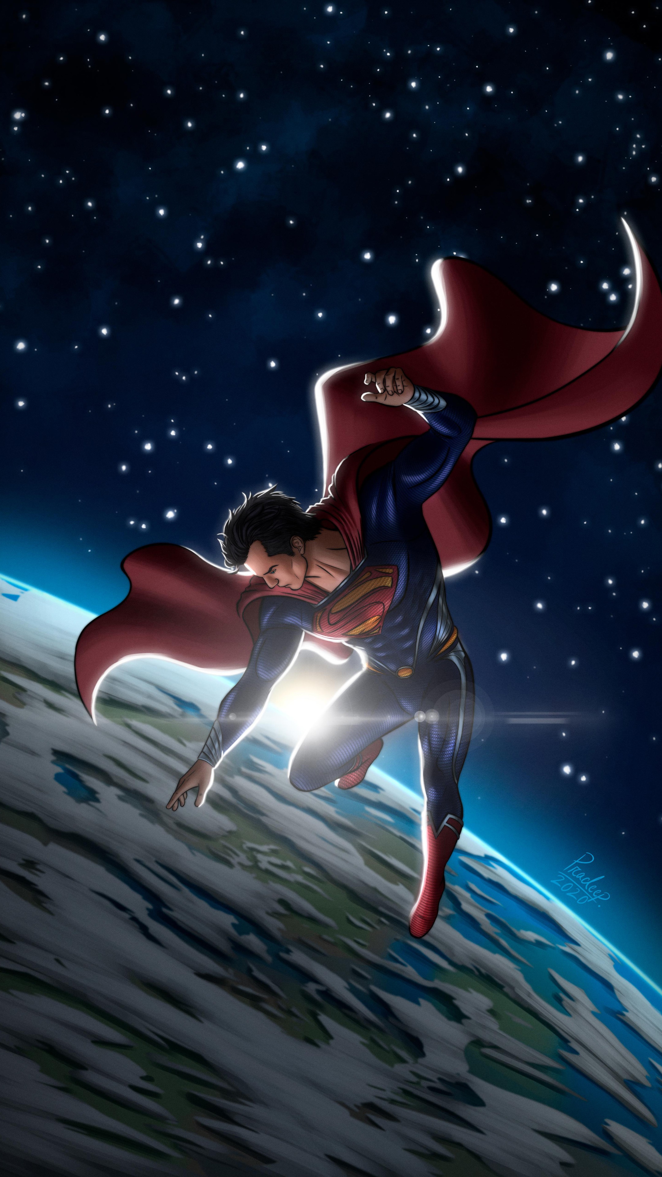 Superman flying over Earth in space HD Phone Wallpaper
