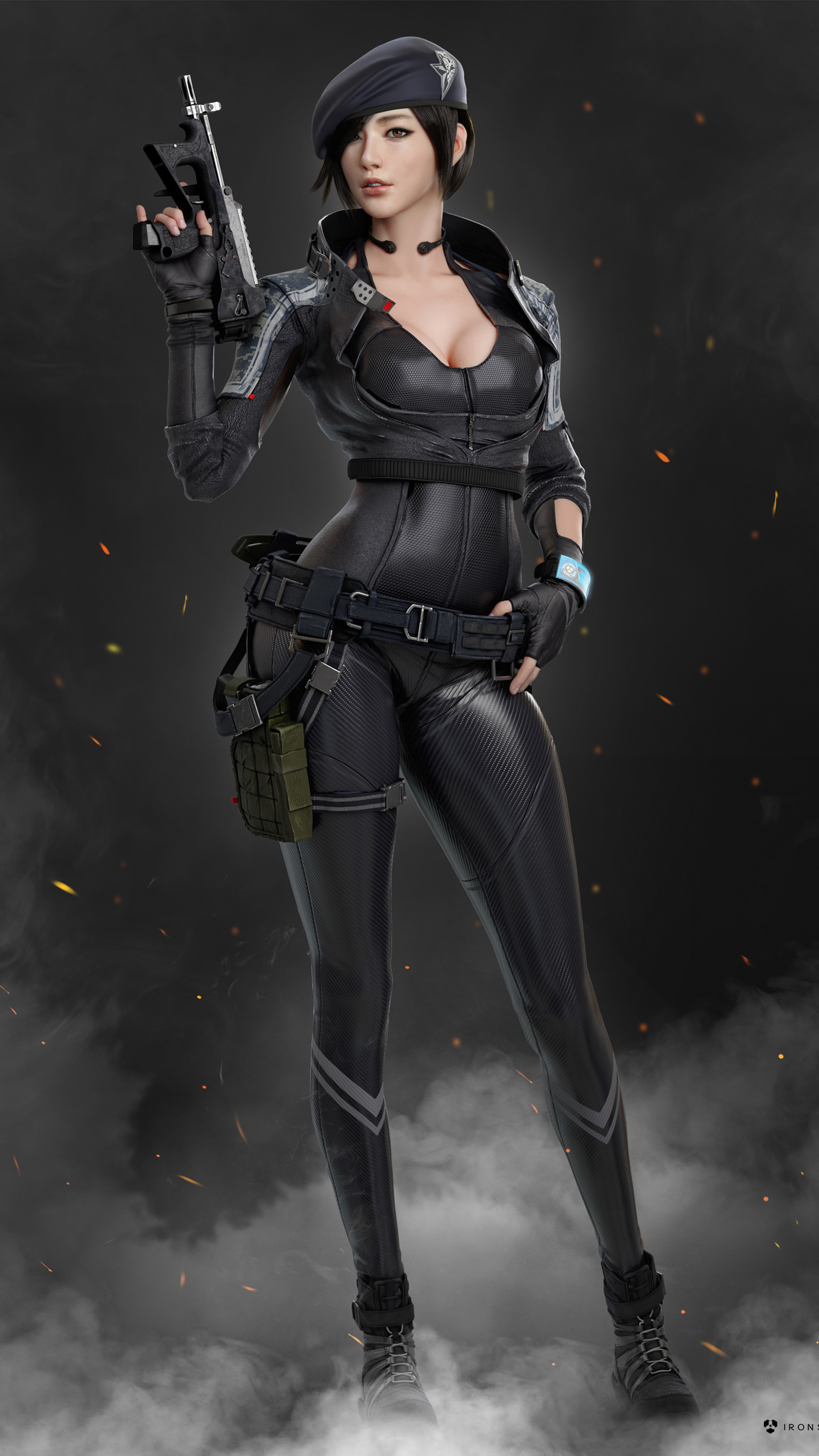 Woman in tactical gear holding a rifle HD Phone Wallpaper