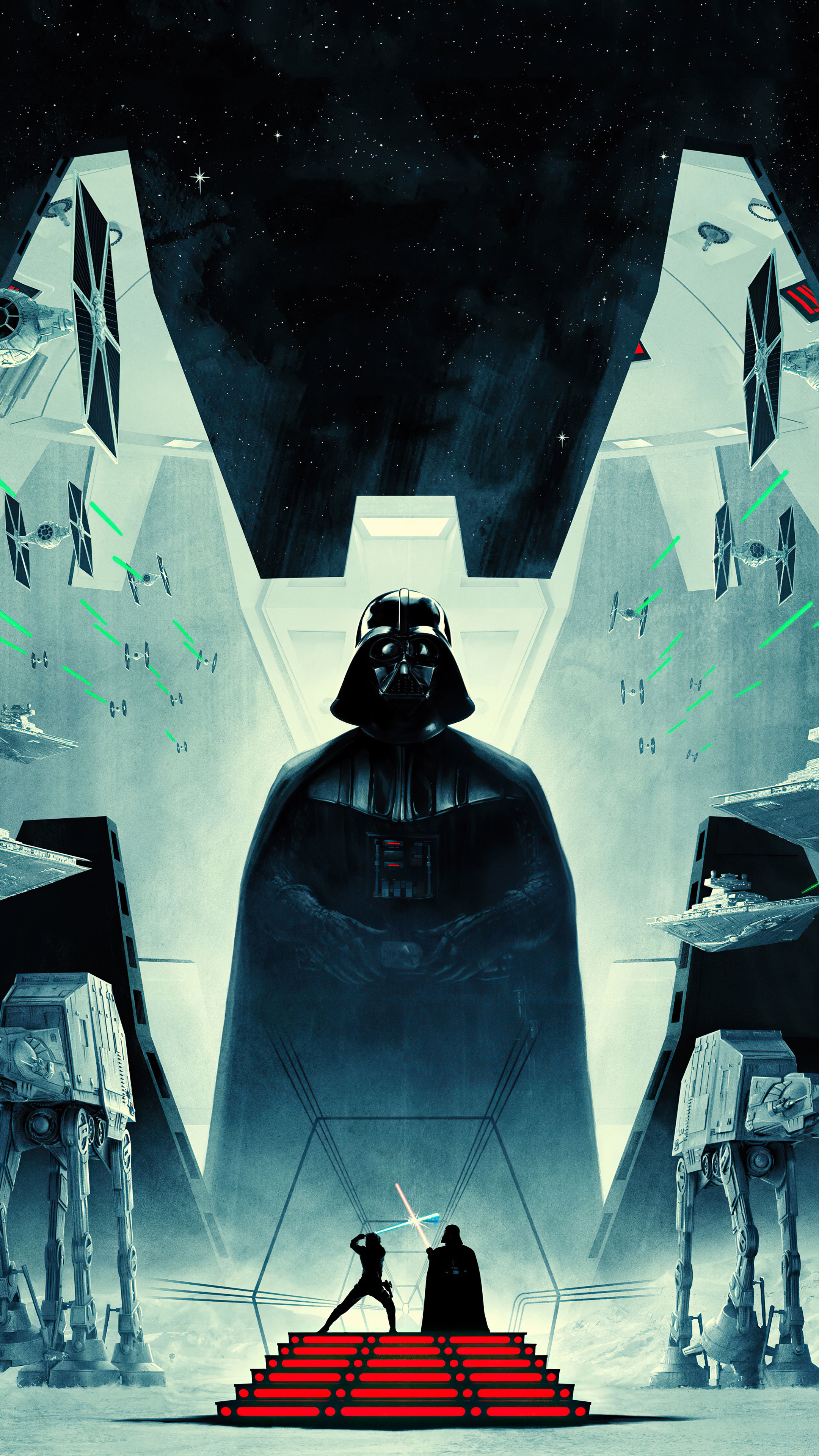 Darth Vader and two figures dueling from Star Wars HD Phone Wallpaper