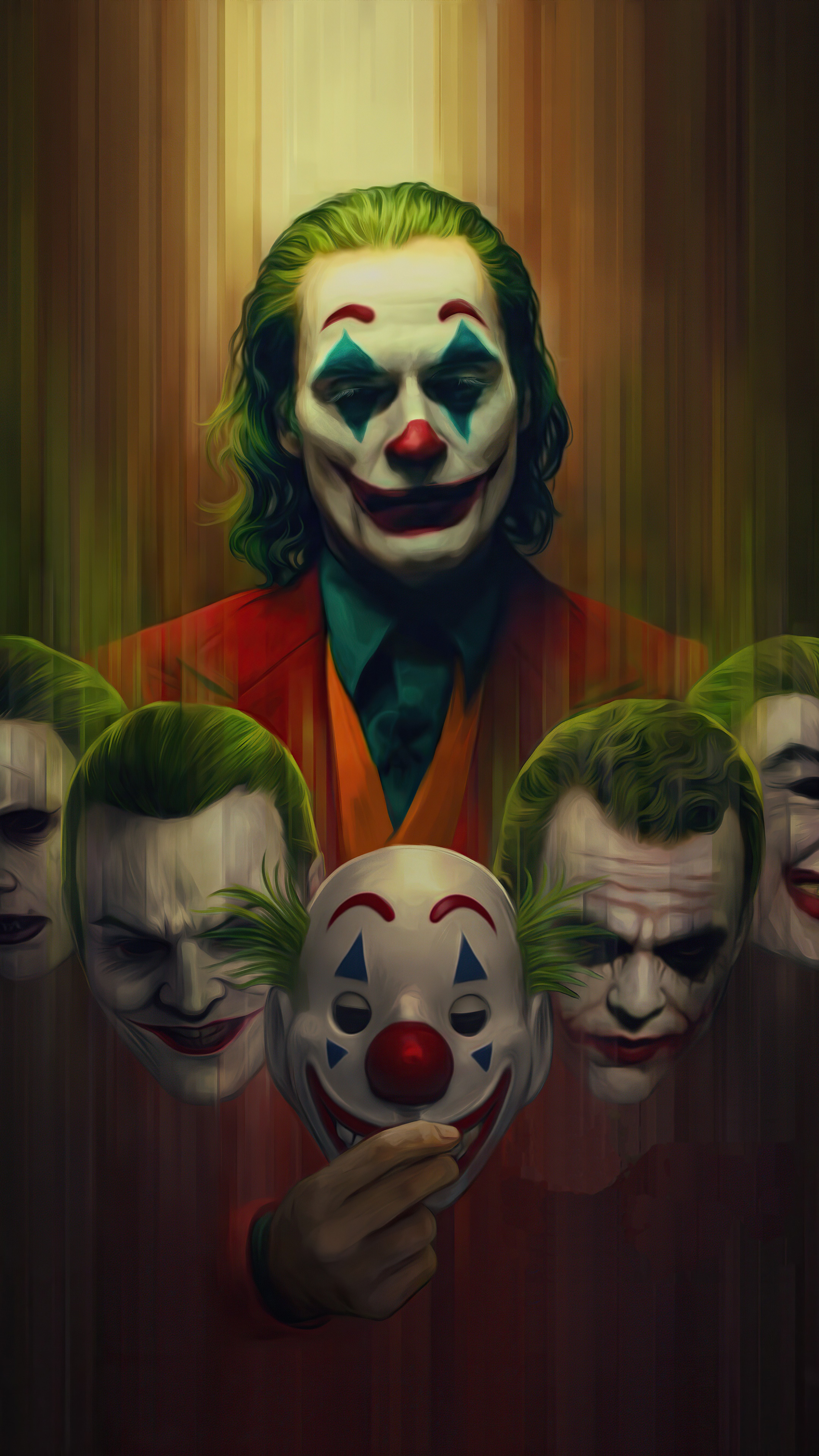 Joker artwork with multiple masks HD Phone Wallpaper