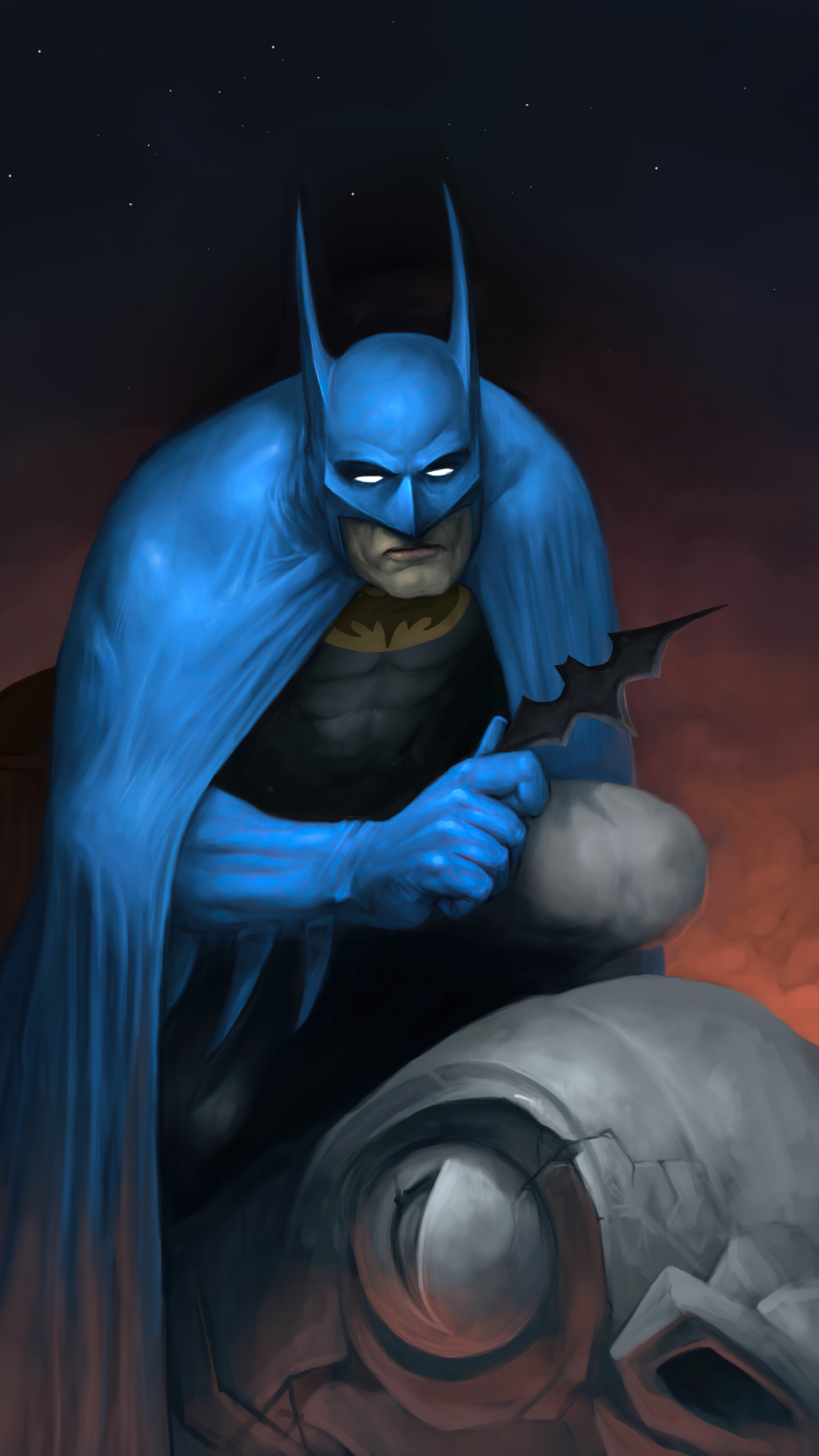 Batman artwork with batarang HD Phone Wallpaper