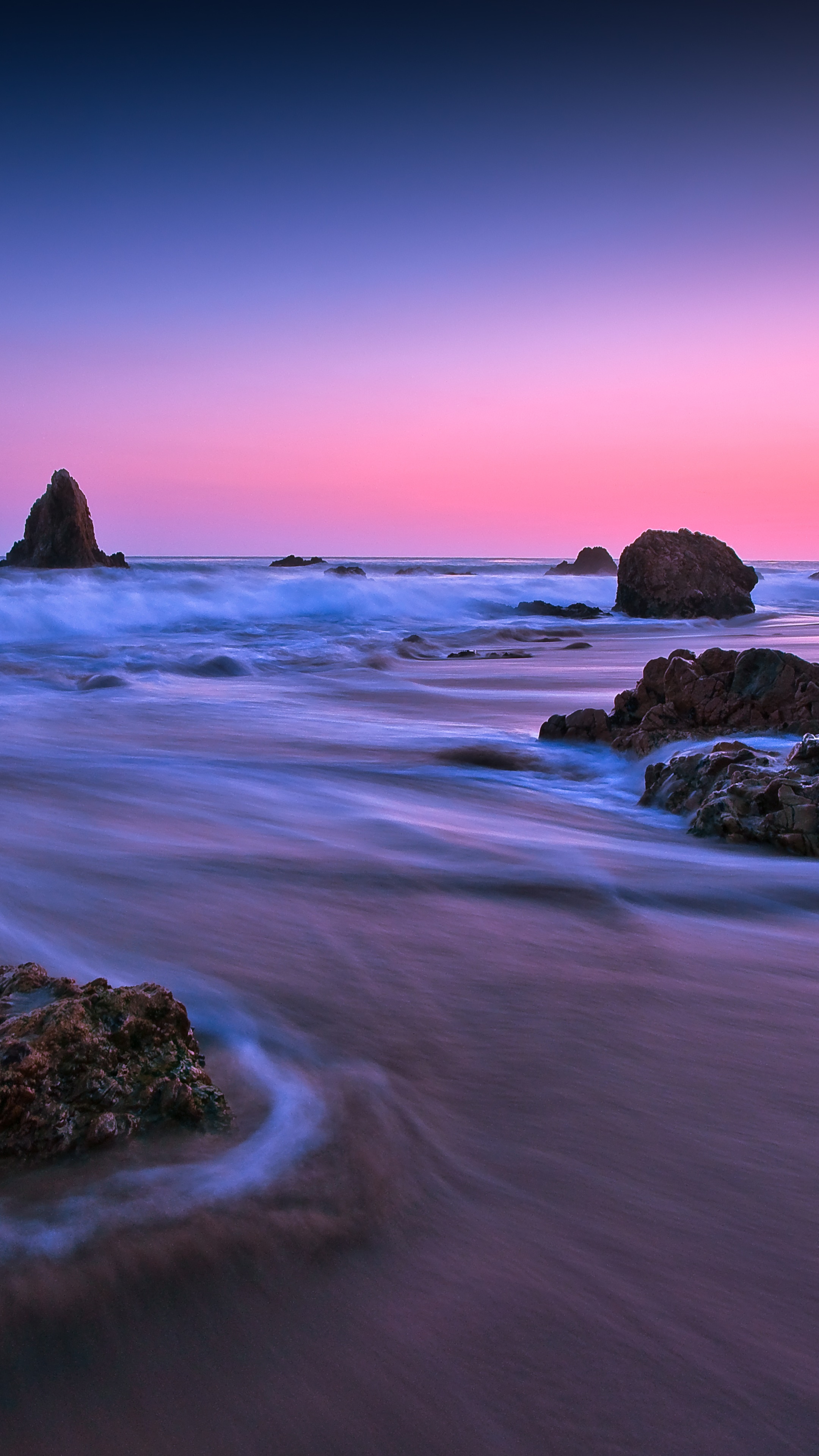 Ocean rocks at sunset with long exposure 4K HD Phone Wallpaper