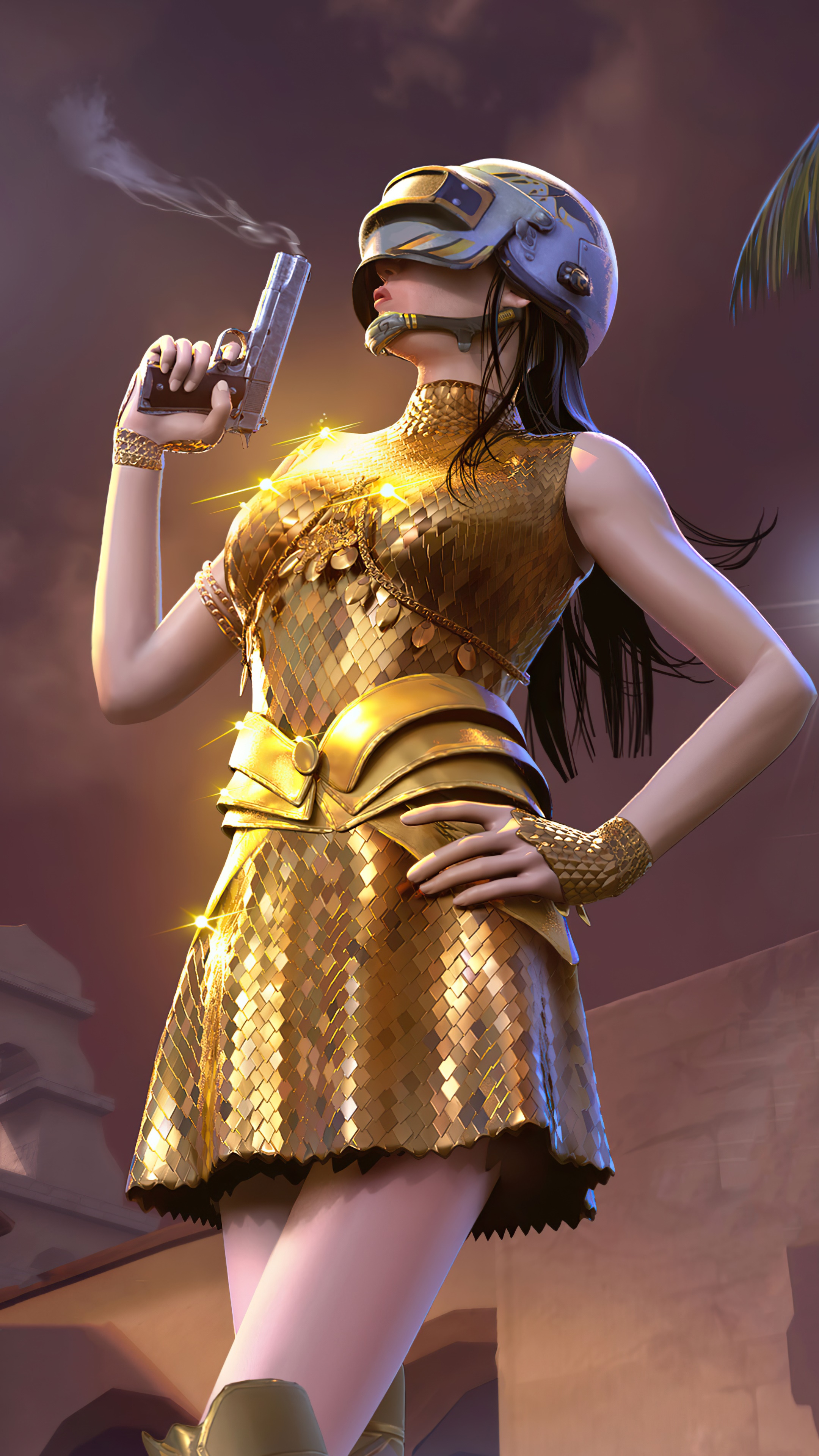 Woman in golden armor holding a gun from PUBG HD Phone Wallpaper