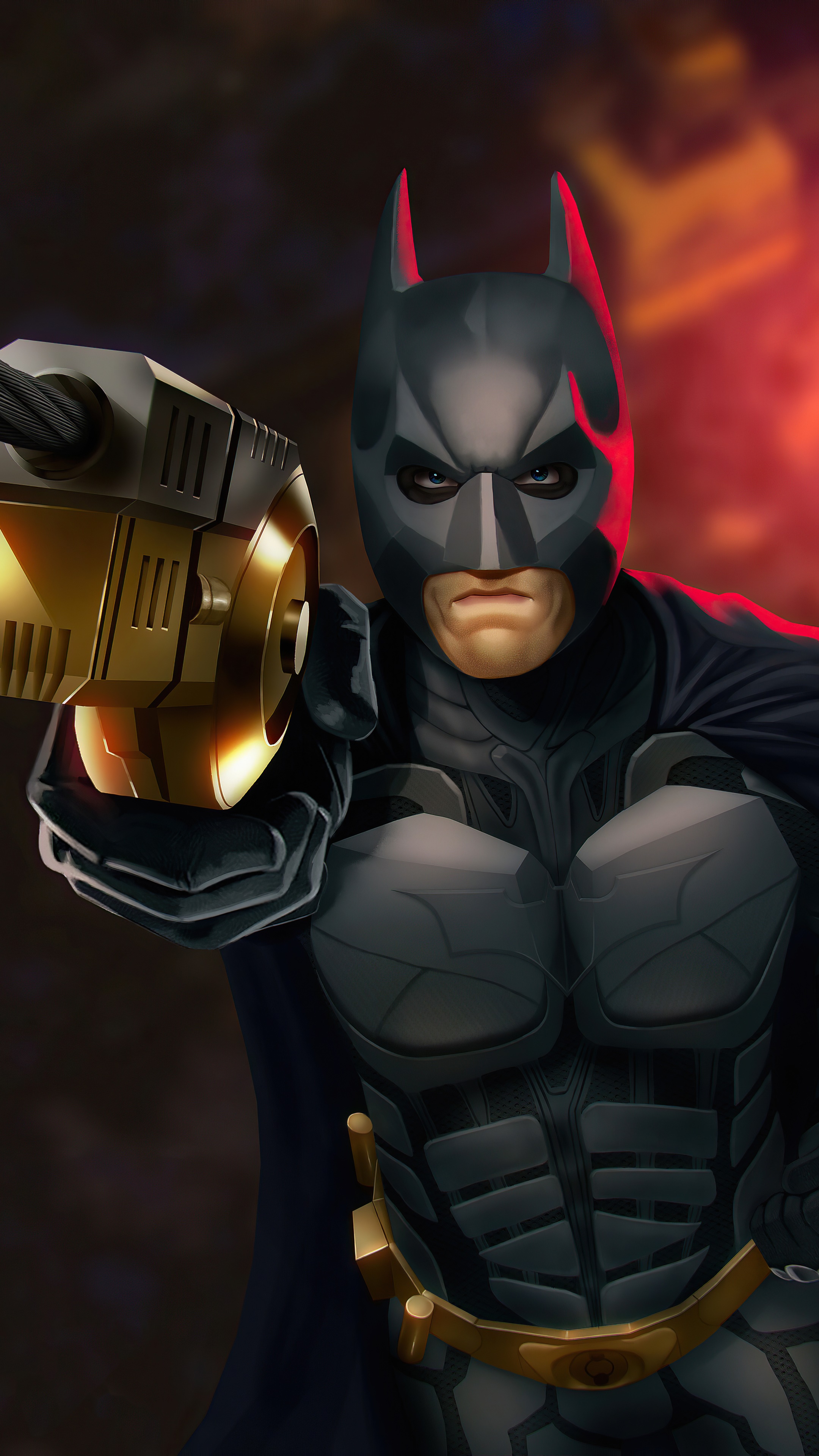 Batman holding a weapon, artwork 4K HD Phone Wallpaper