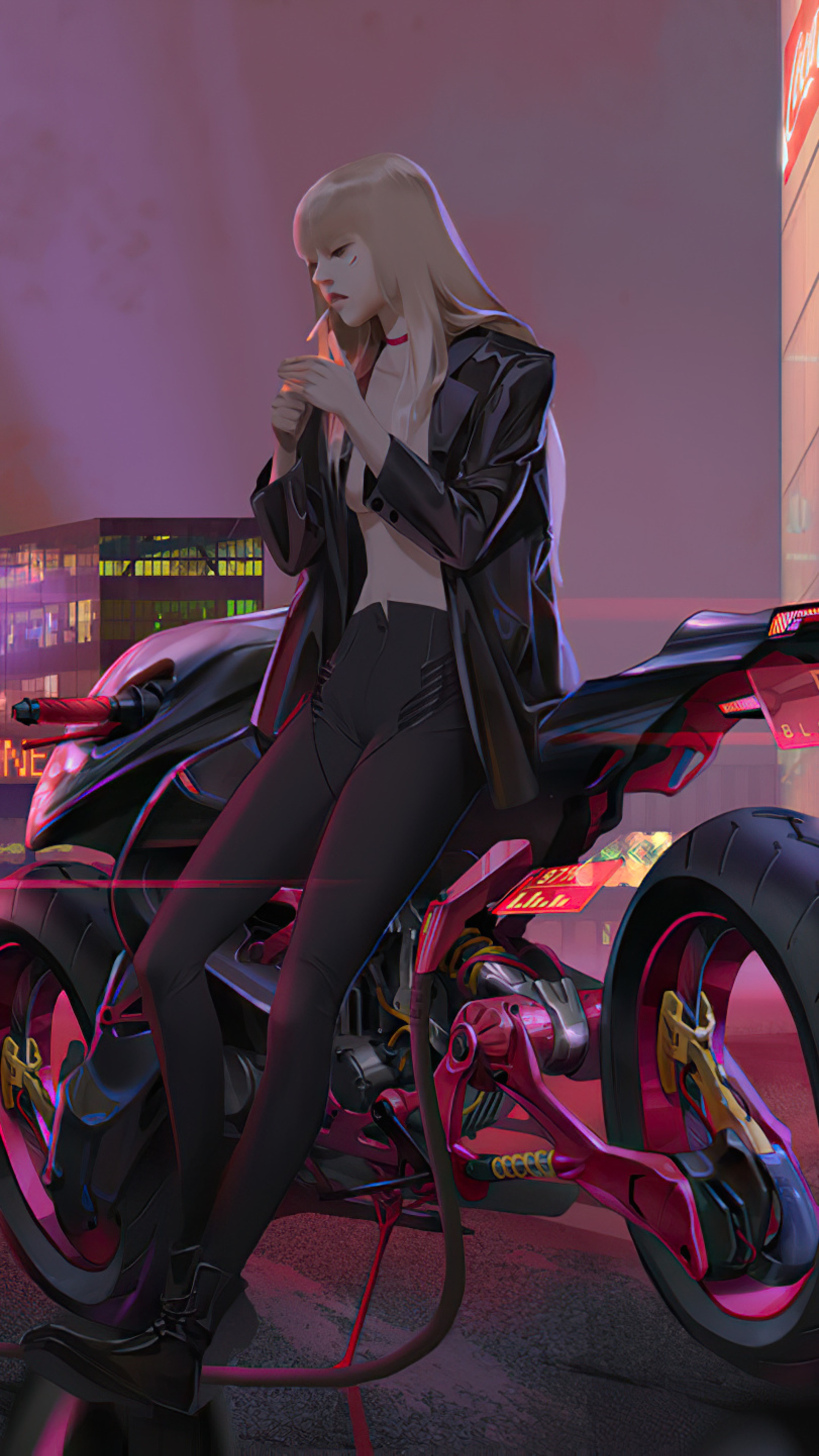 Woman in black jacket on a motorcycle HD Phone Wallpaper