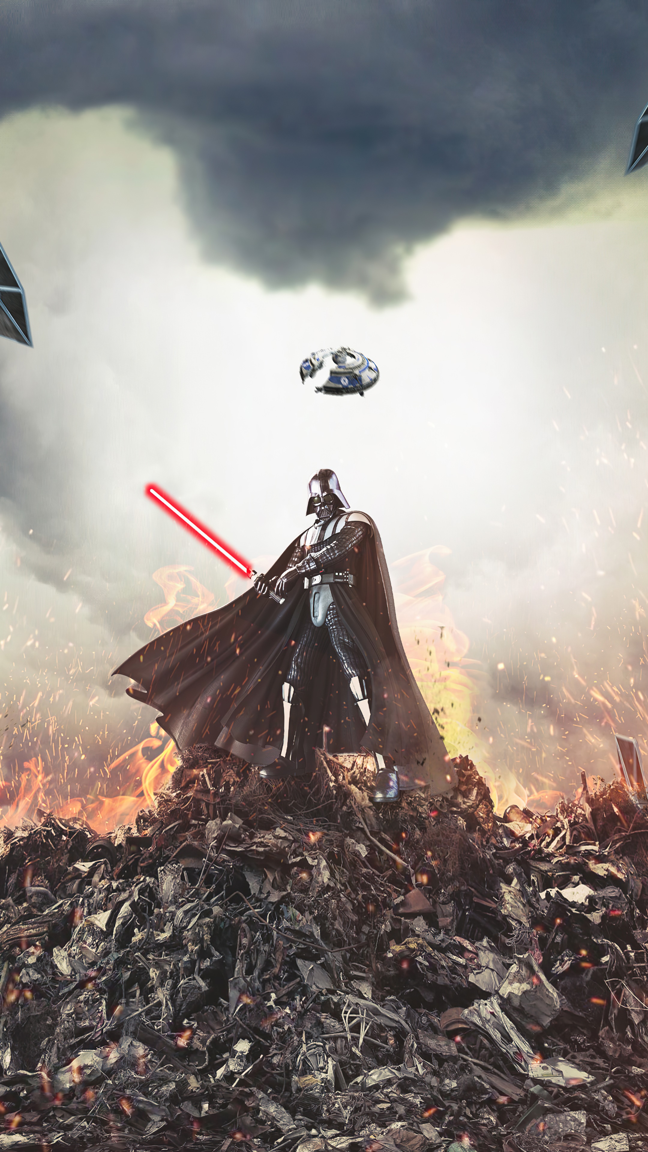 Darth Vader from Star Wars with red lightsaber HD Phone Wallpaper