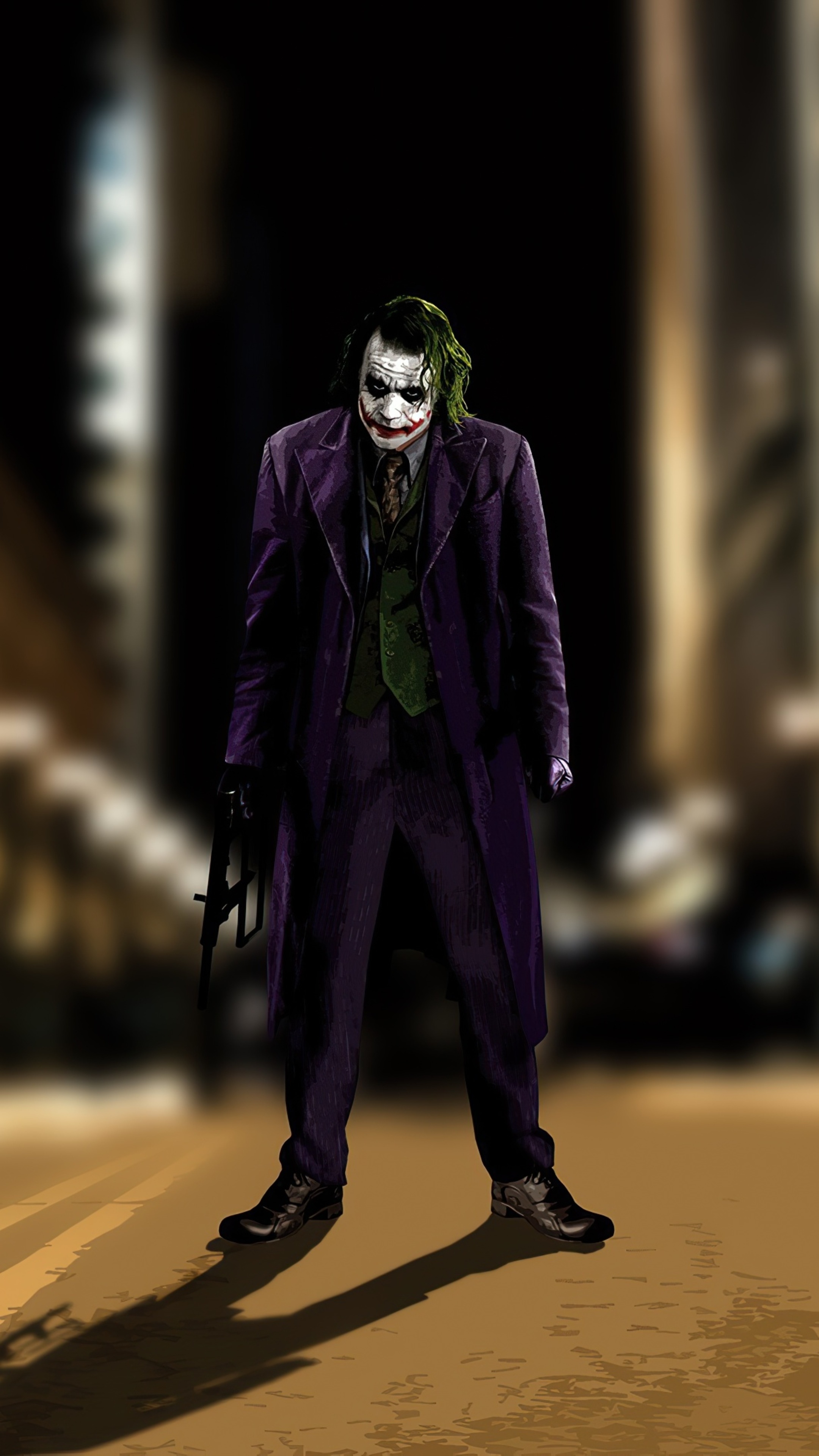 Joker from DC Comics holding a gun HD Phone Wallpaper