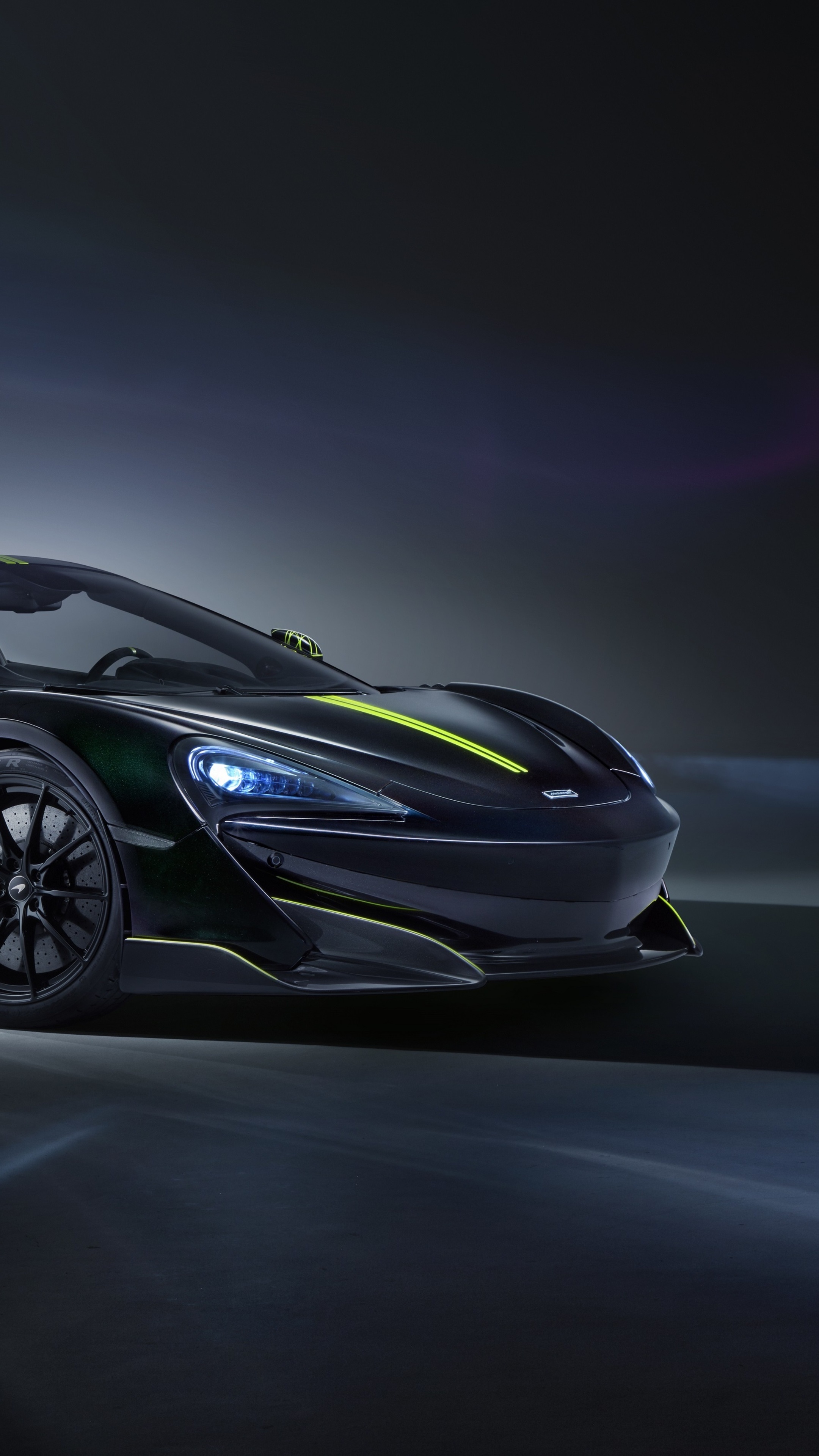 McLaren 600LT sports car with lime green accents HD Phone Wallpaper