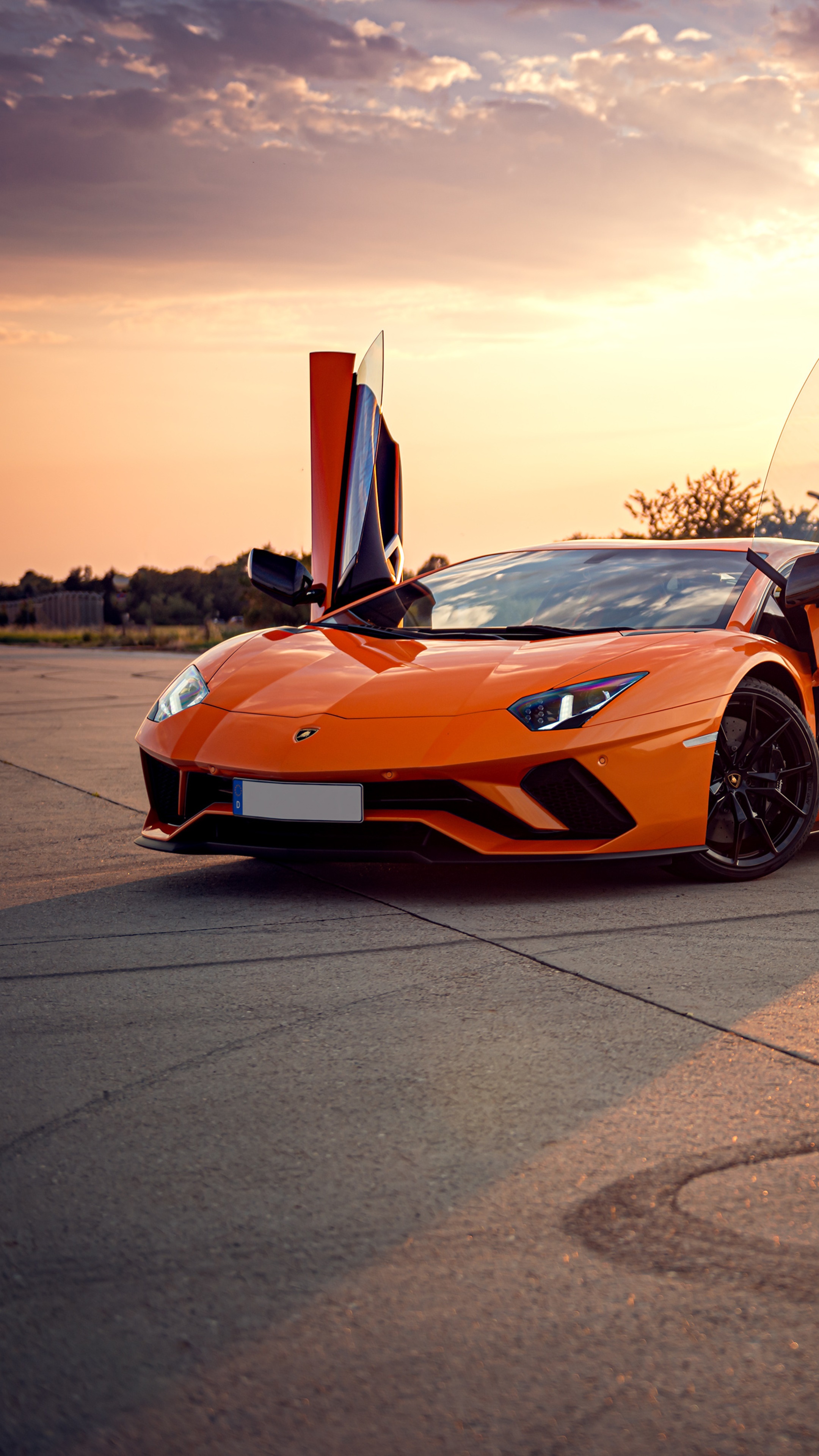 Orange Lamborghini Aventador with Doors Open 4K HD Phone Wallpaper