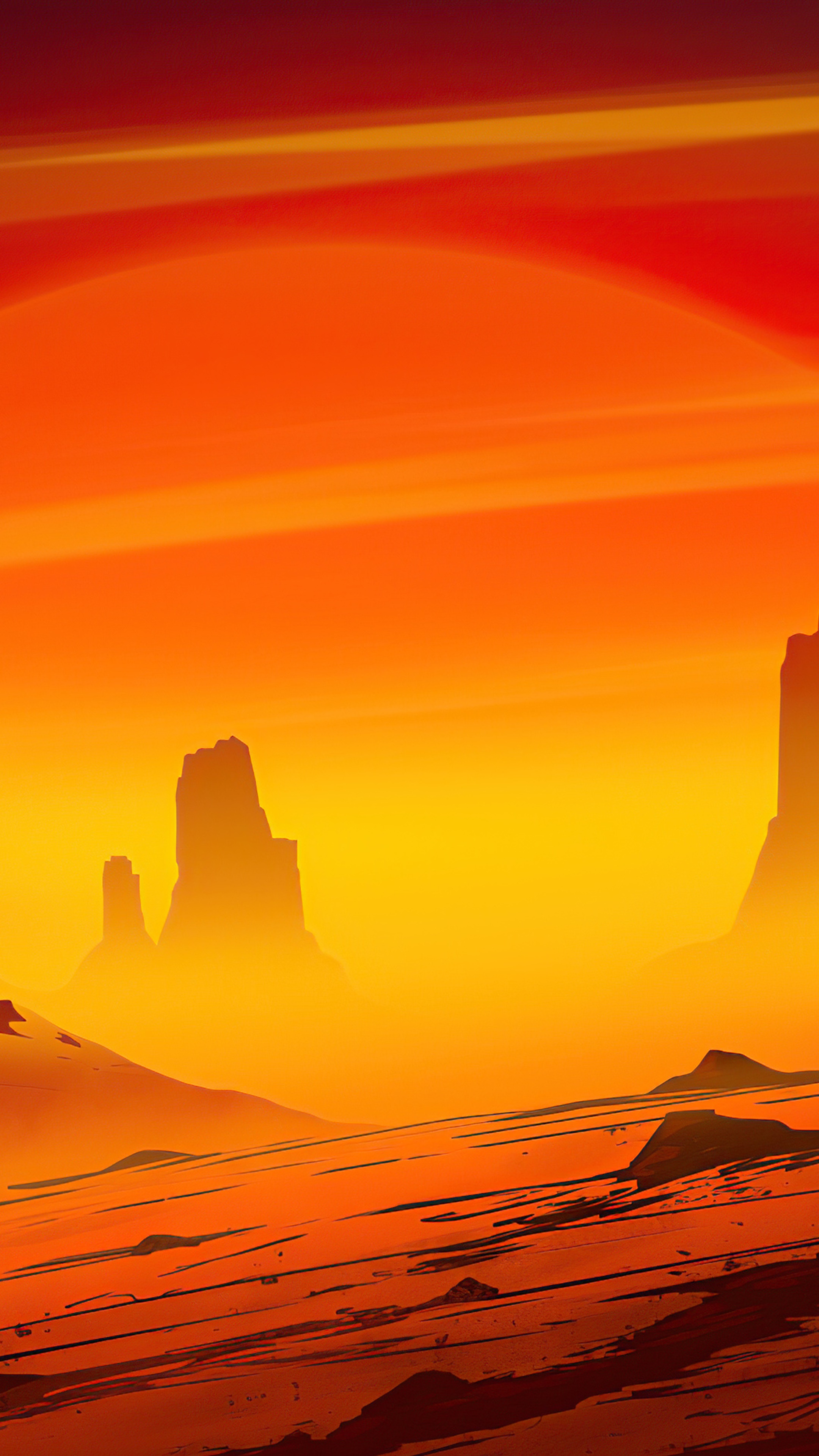 Retrowave desert landscape with rock formations HD Phone Wallpaper