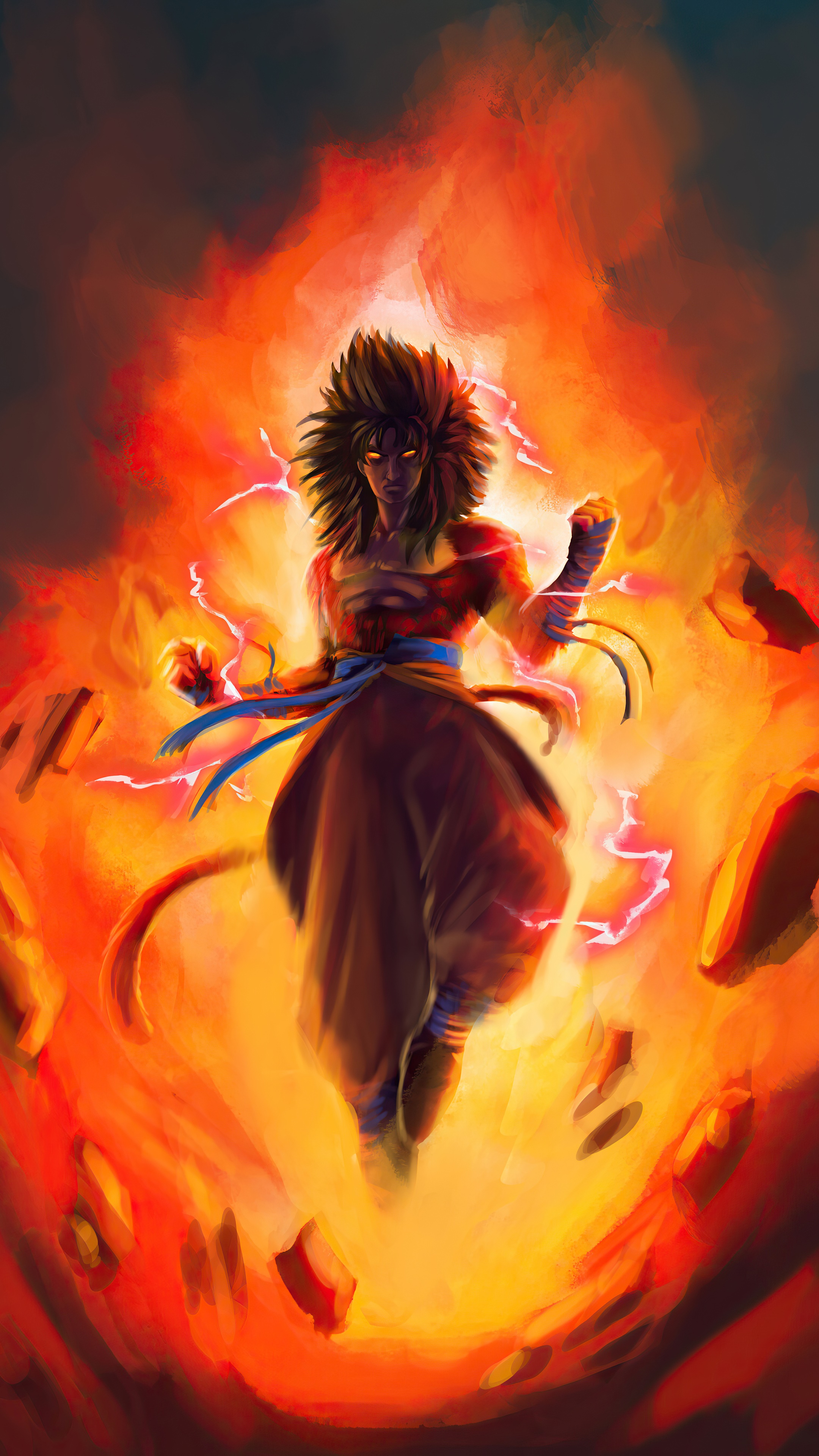 Goku in Super Saiyan 4 form surrounded by fire HD Phone Wallpaper