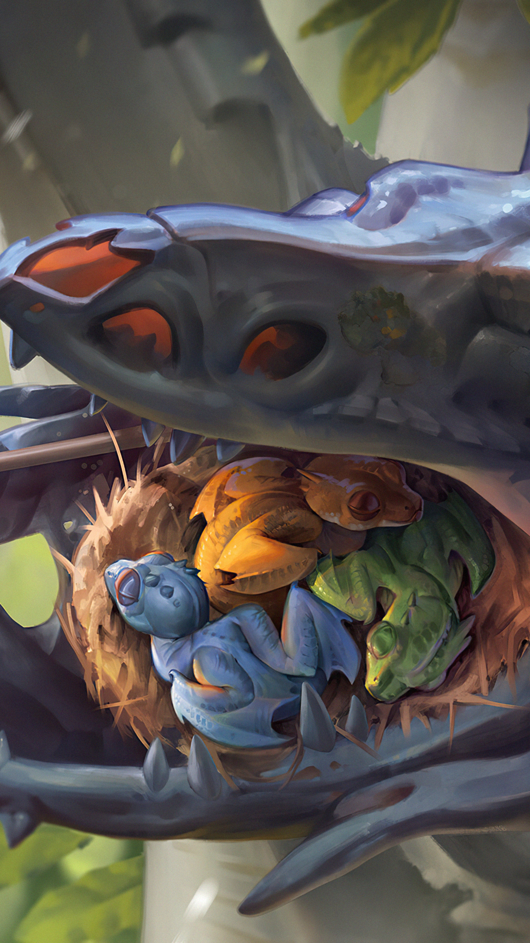 Dragon nest with hatchlings HD Phone Wallpaper