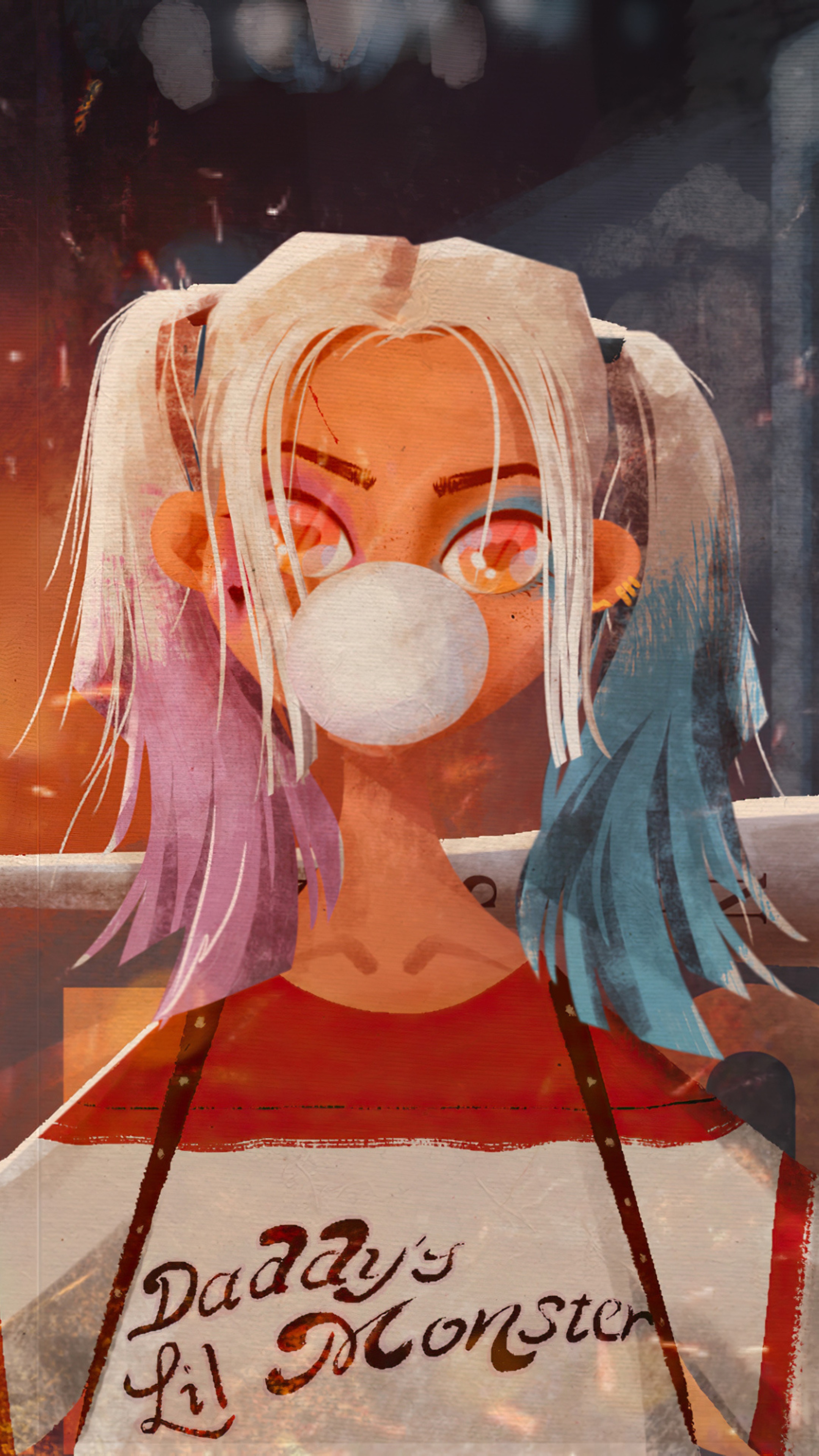 Harley Quinn artwork with bubble gum HD Phone Wallpaper