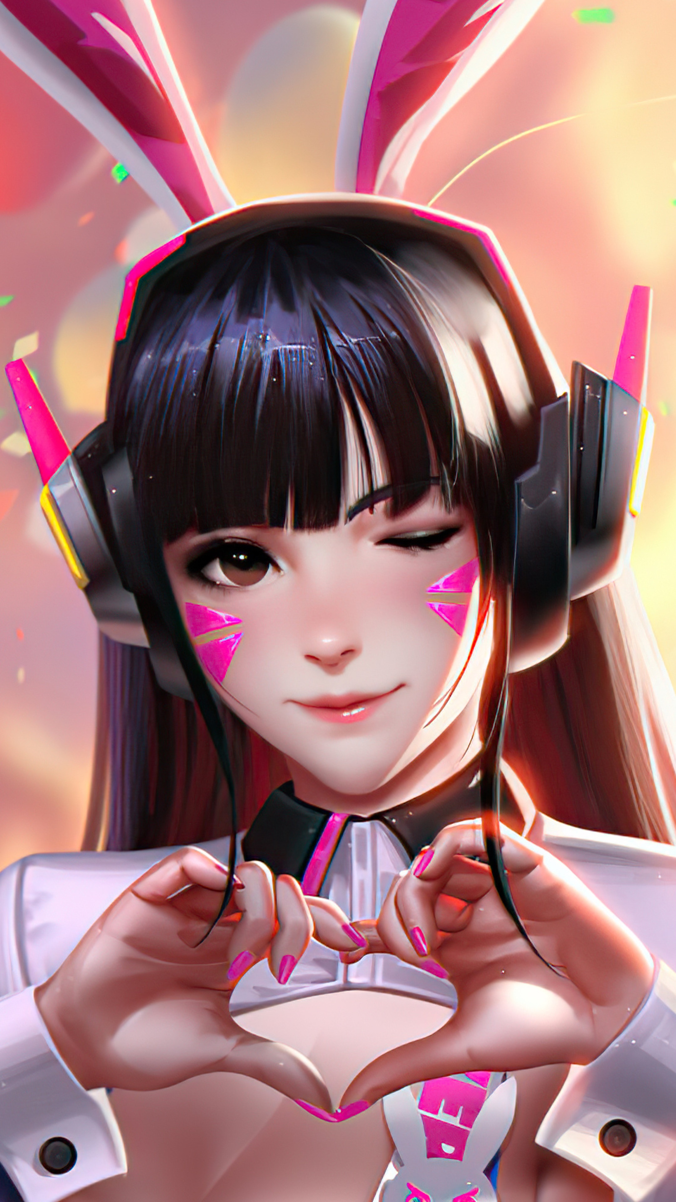 D.Va from Overwatch with bunny ears HD Phone Wallpaper