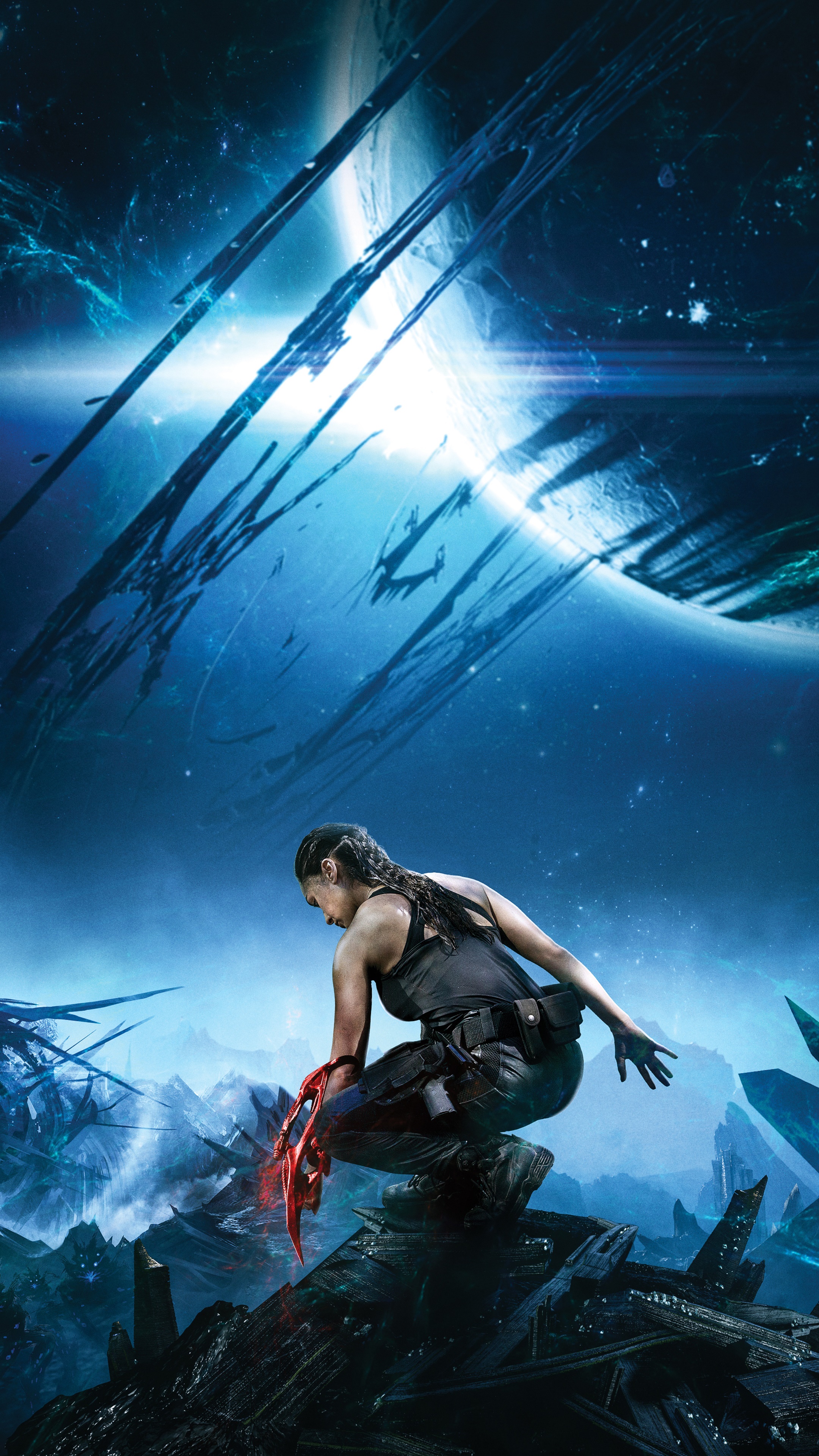 Woman with claws in a futuristic landscape HD Phone Wallpaper