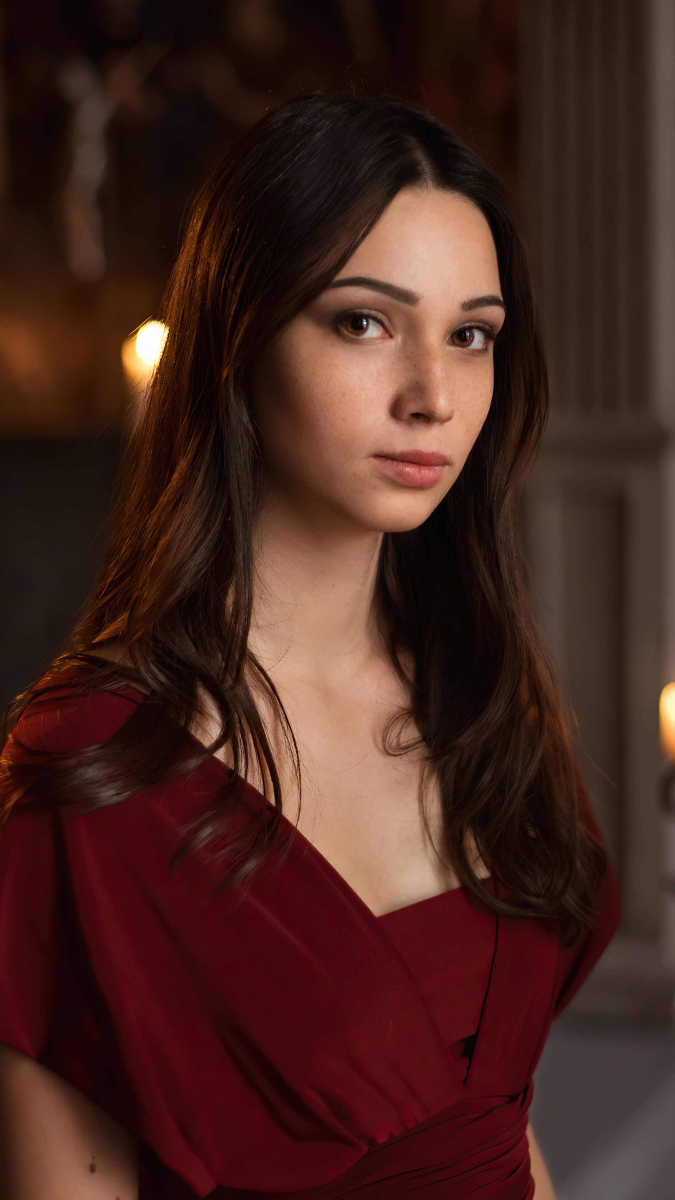 Young woman in a red dress HD Phone Wallpaper