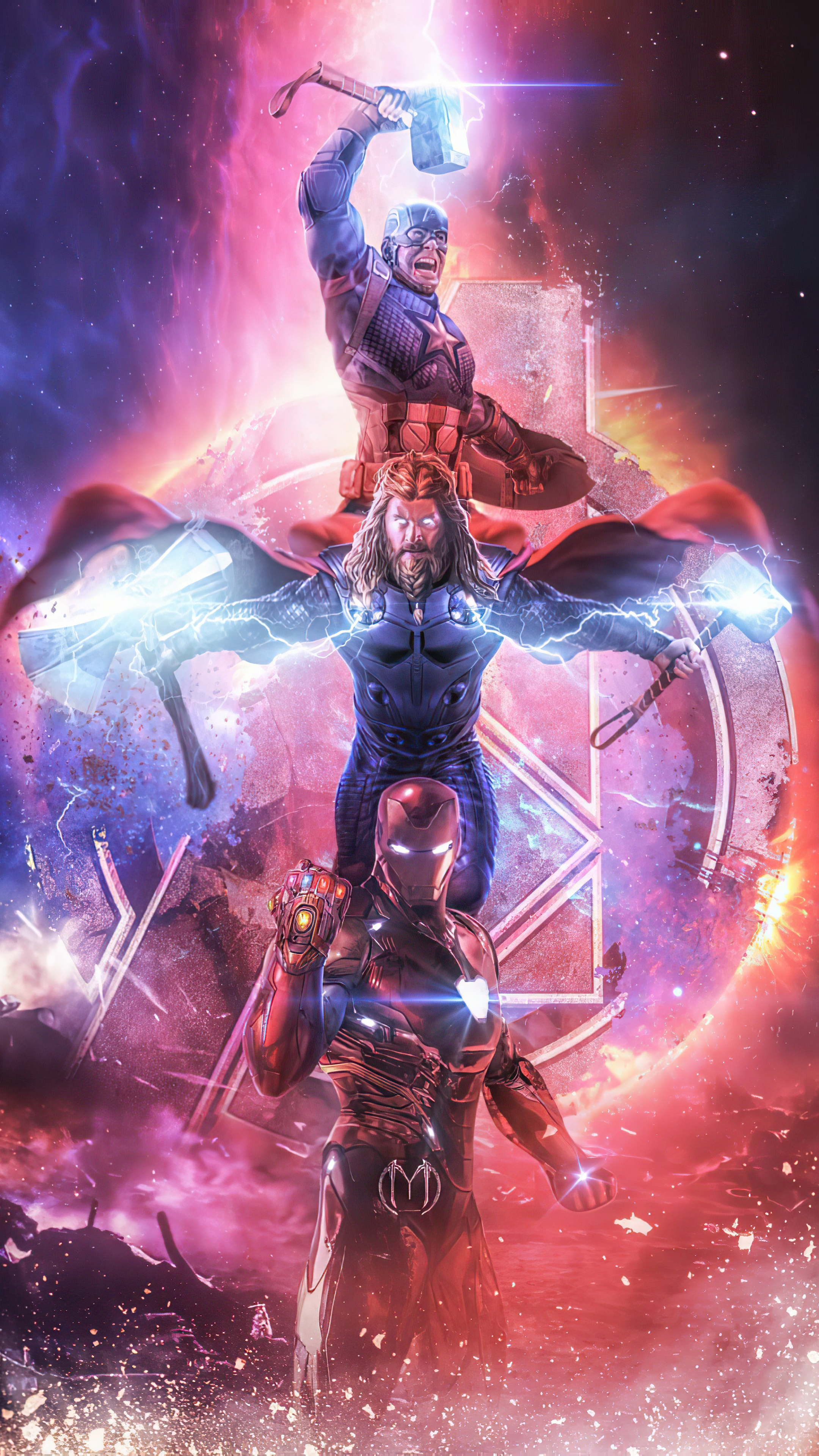 Iron Man, Thor, and Captain America artwork 4K HD Phone Wallpaper